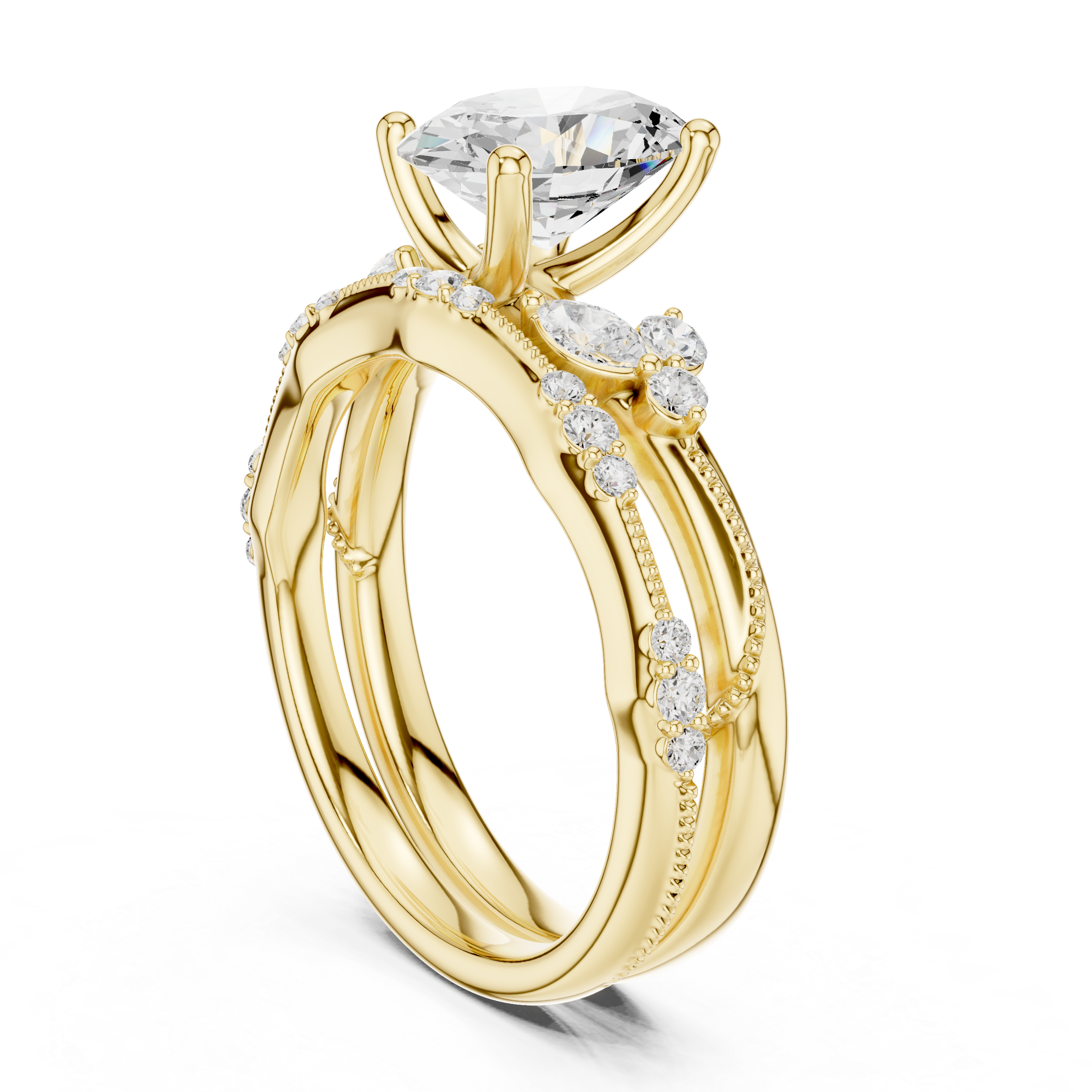2.37 CT Oval Cut Diamond Bridal Ring Set with Marquise Accents