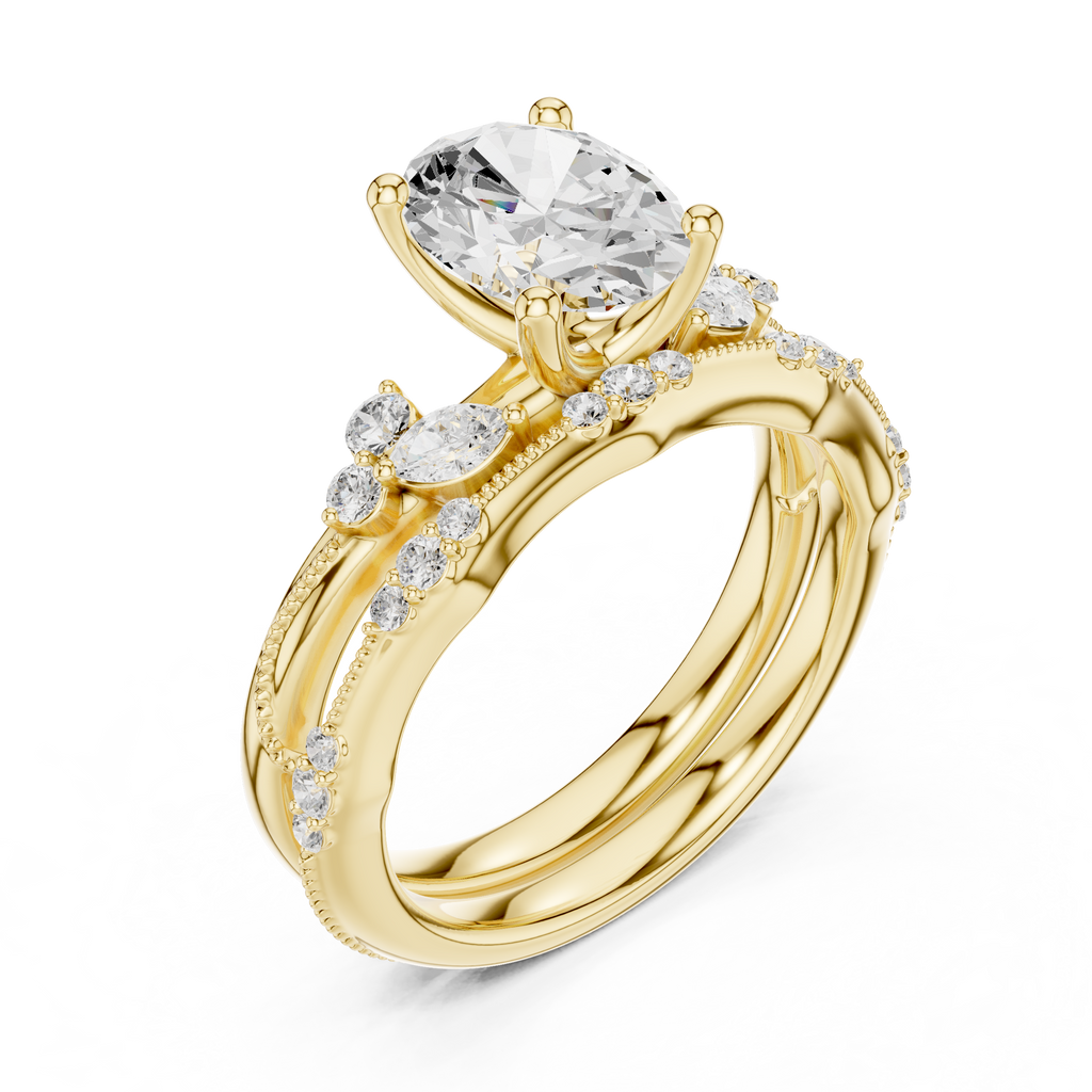 2.37 CT Oval Cut Diamond Bridal Ring Set with Marquise Accents
