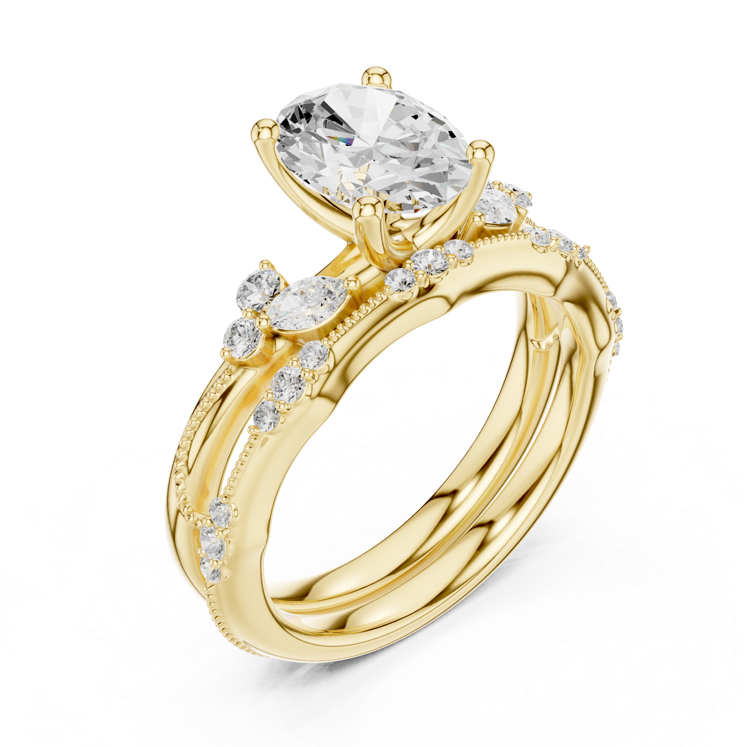 2.37 CT Oval Cut Diamond Bridal Ring Set with Marquise Accents