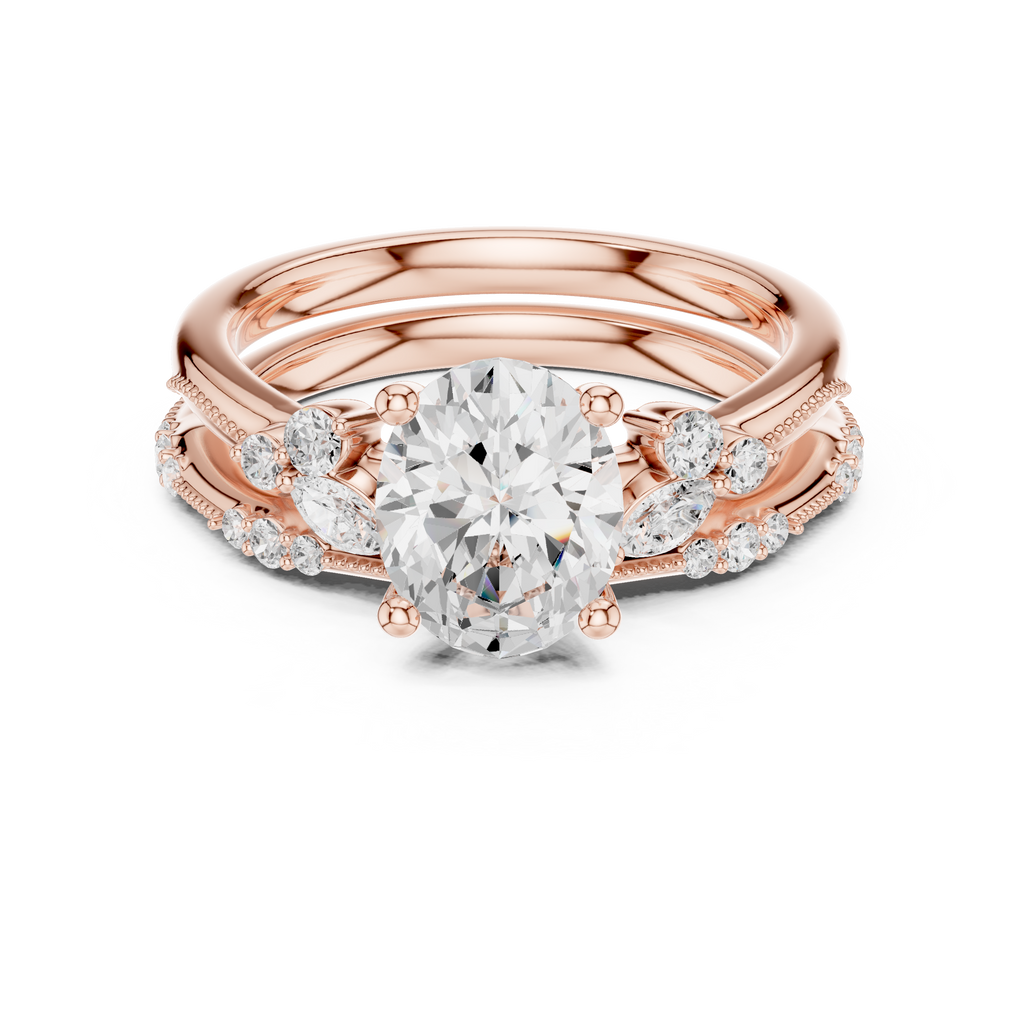 2.37 CT Oval Cut Diamond Bridal Ring Set with Marquise Accents