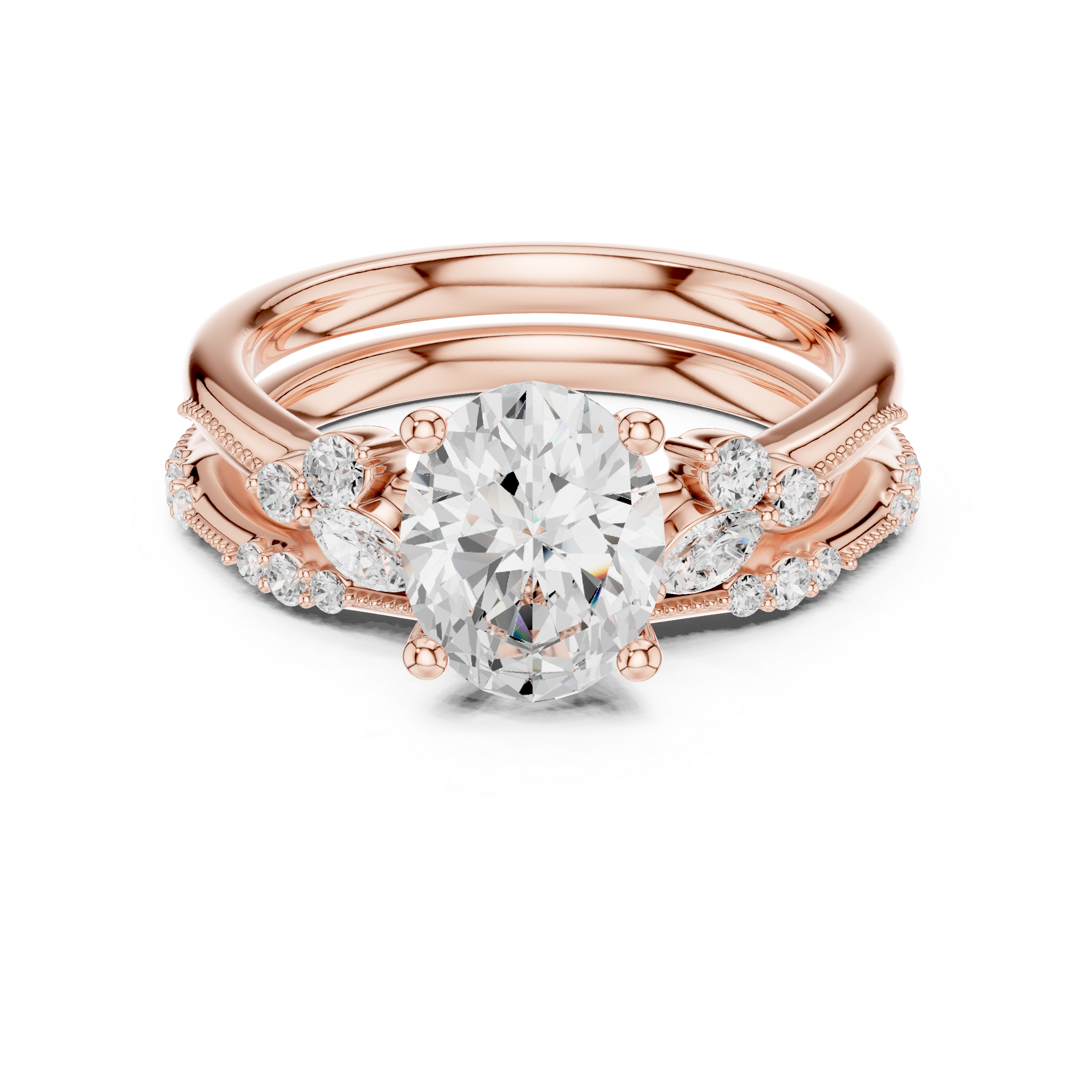 2.37 CT Oval Cut Diamond Bridal Ring Set with Marquise Accents