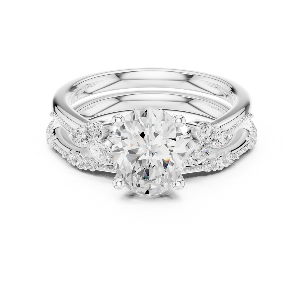 2.37 CT Oval Cut Diamond Bridal Ring Set with Marquise Accents