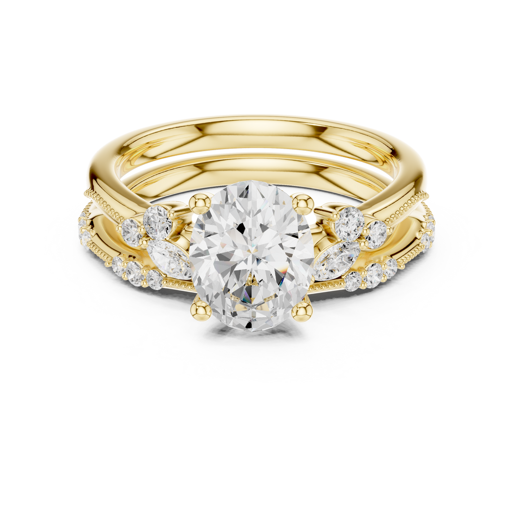 2.37 CT Oval Cut Diamond Bridal Ring Set with Marquise Accents