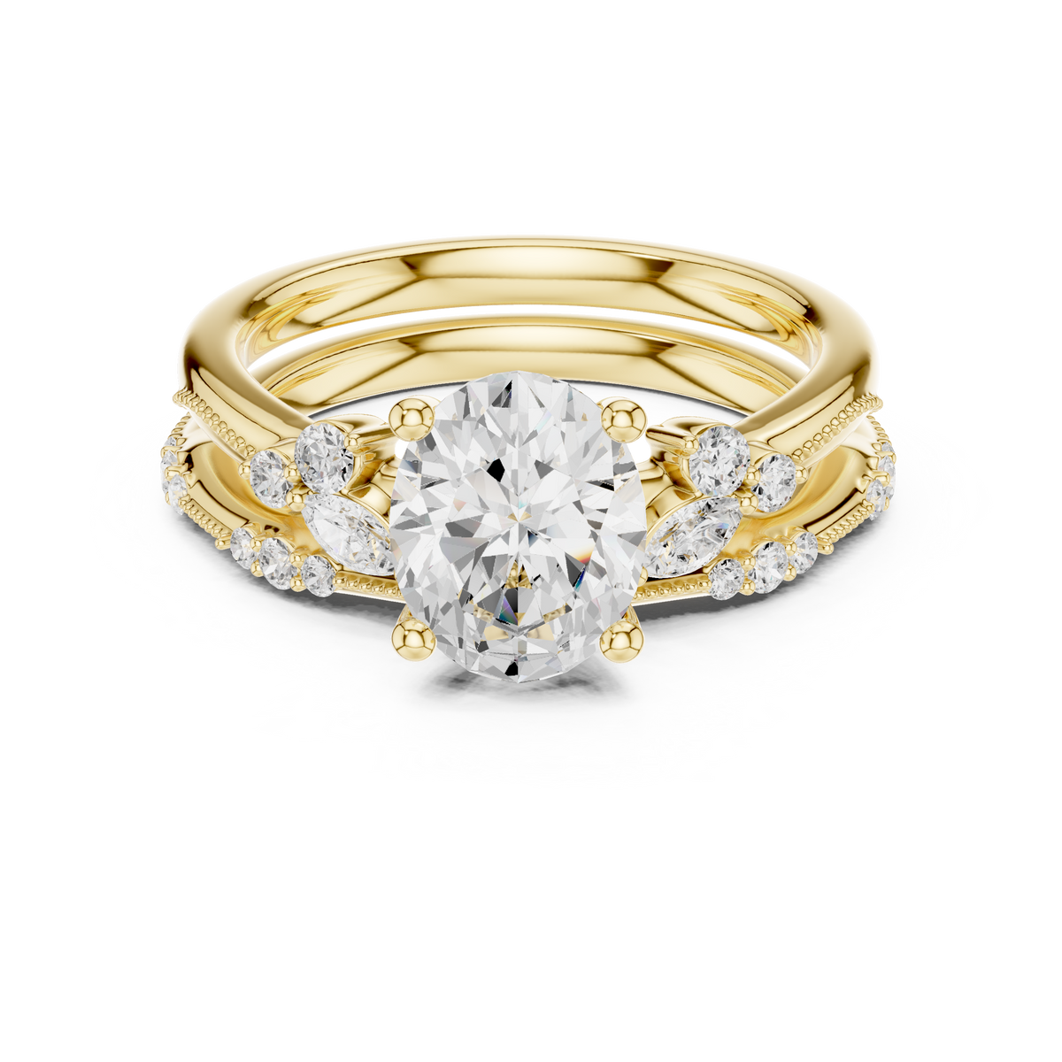 Oval Cut Diamond Bridal Ring Set with Marquise Accents – view 9 of 12, lab grown diamond ring | Jewelix Atelier