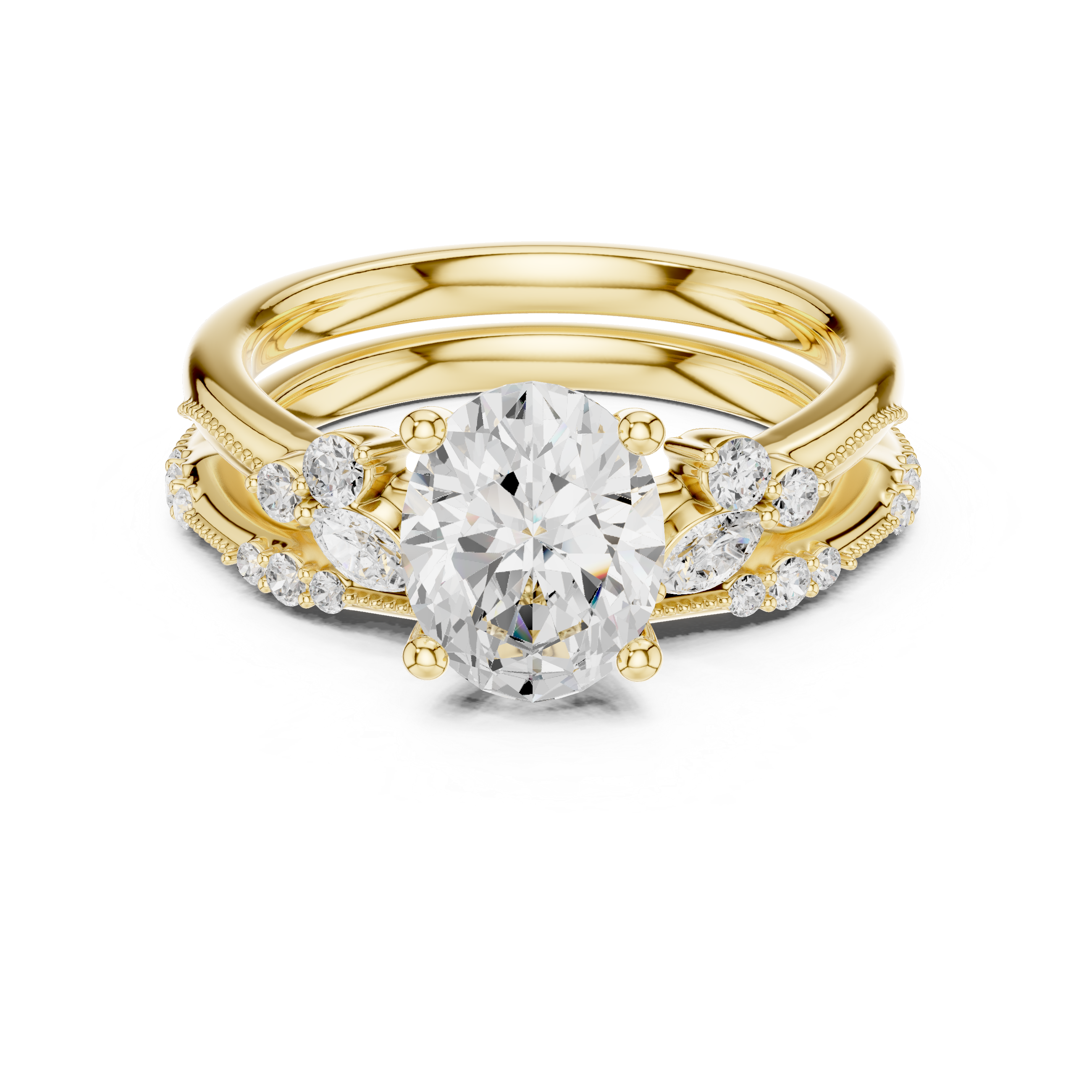 2.37 CT Oval Cut Diamond Bridal Ring Set with Marquise Accents