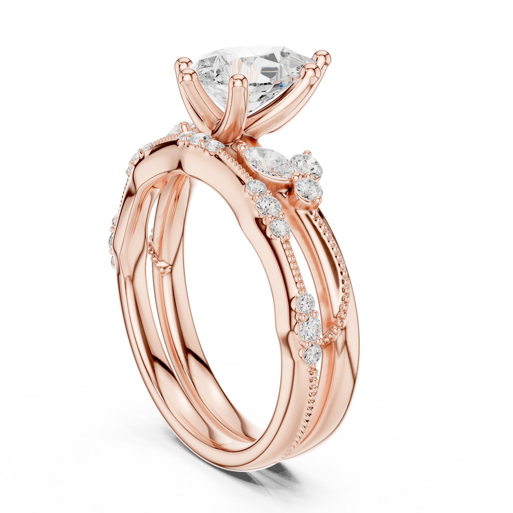 2.37 CT Pear Cut Diamond Bridal Ring Set with Marquise Accents