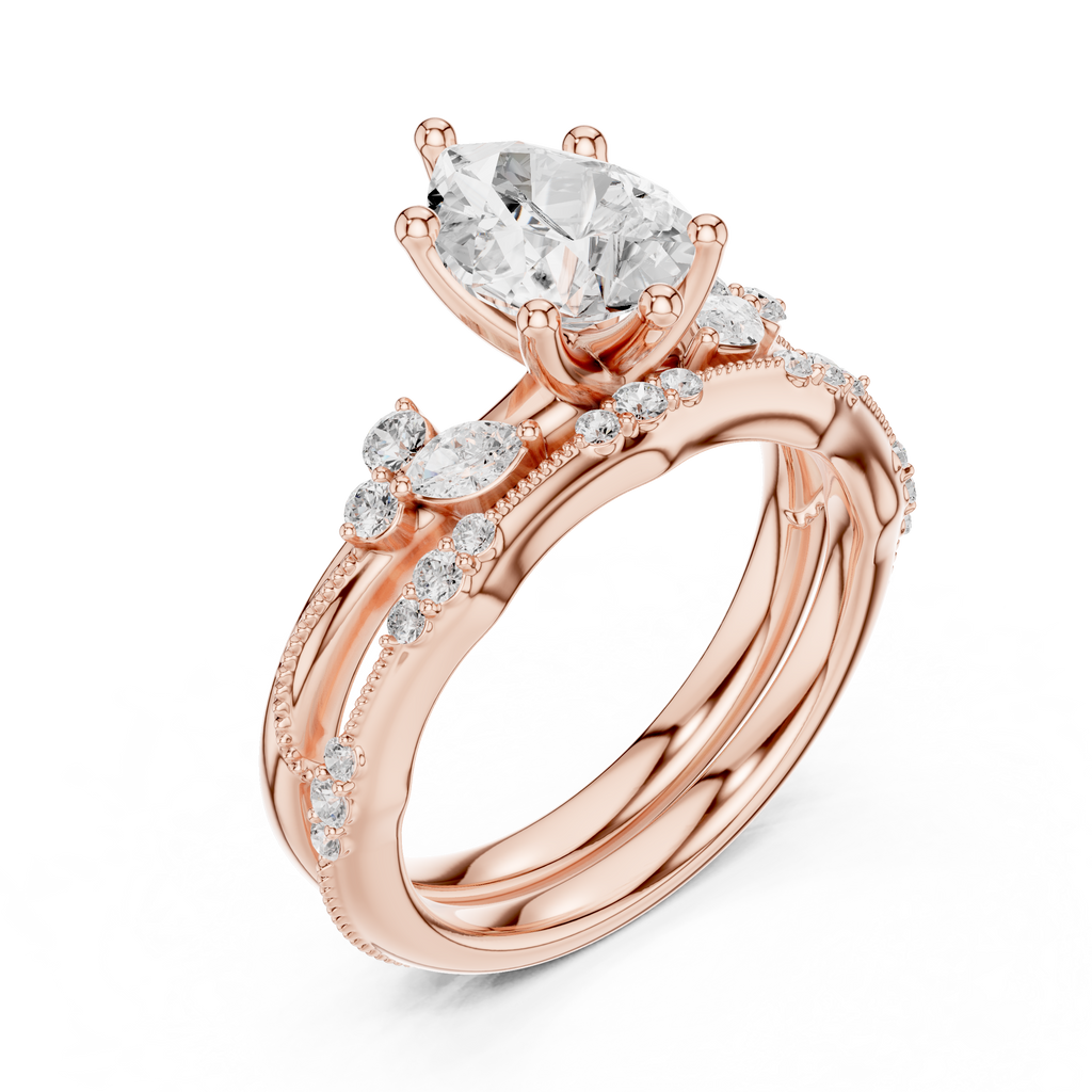 2.37 CT Pear Cut Diamond Bridal Ring Set with Marquise Accents
