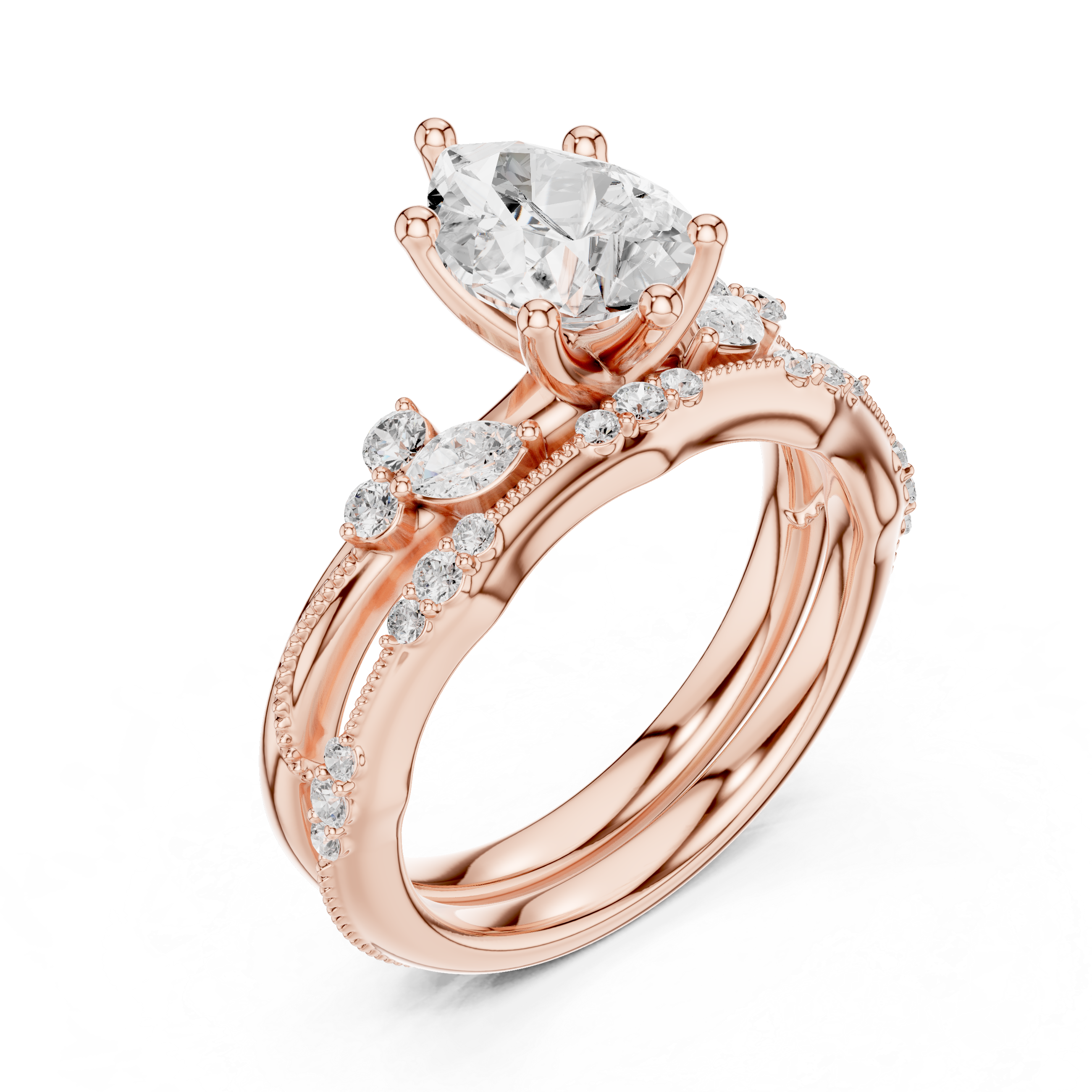 2.37 CT Pear Cut Diamond Bridal Ring Set with Marquise Accents