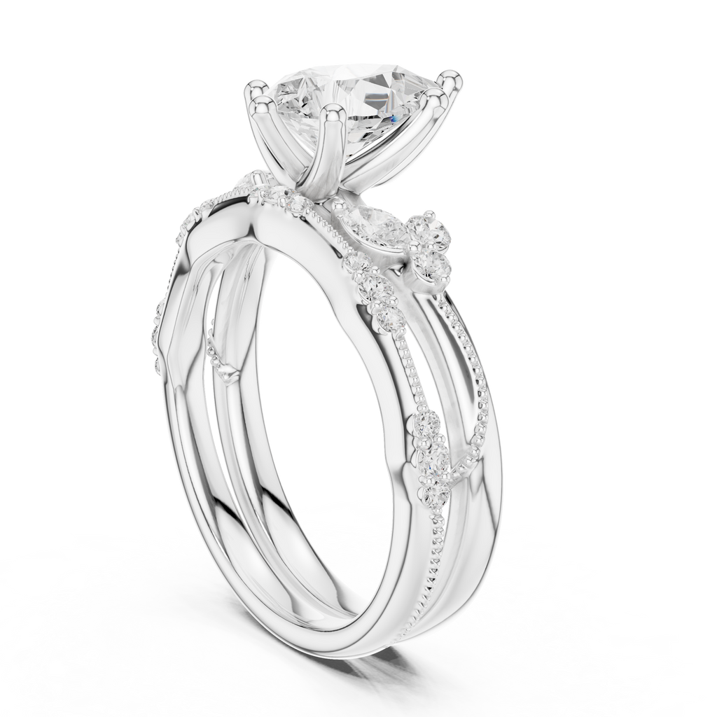2.37 CT Pear Cut Diamond Bridal Ring Set with Marquise Accents