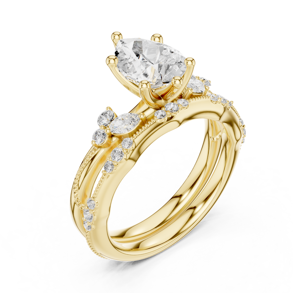 2.37 CT Pear Cut Diamond Bridal Ring Set with Marquise Accents