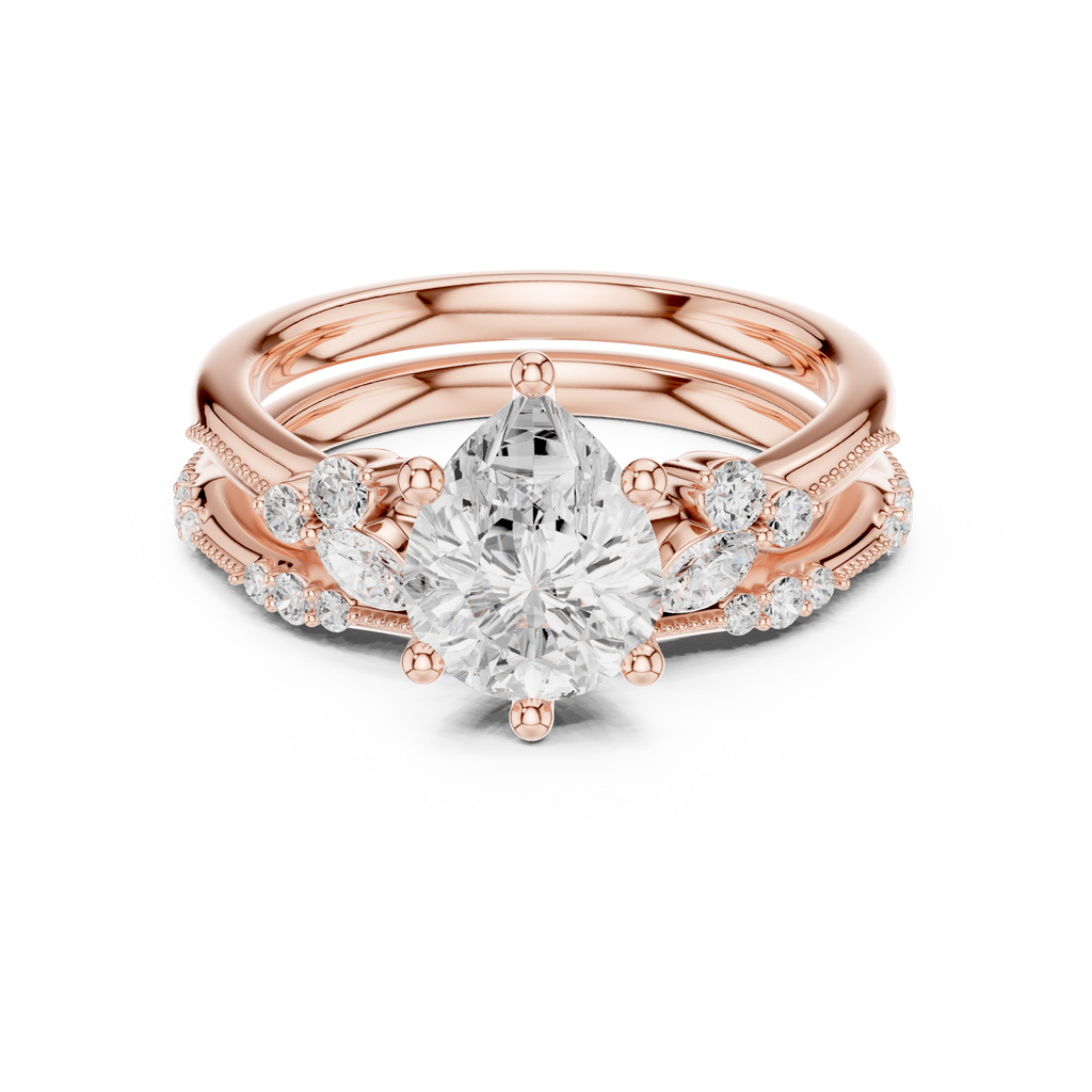2.37 CT Pear Cut Diamond Bridal Ring Set with Marquise Accents