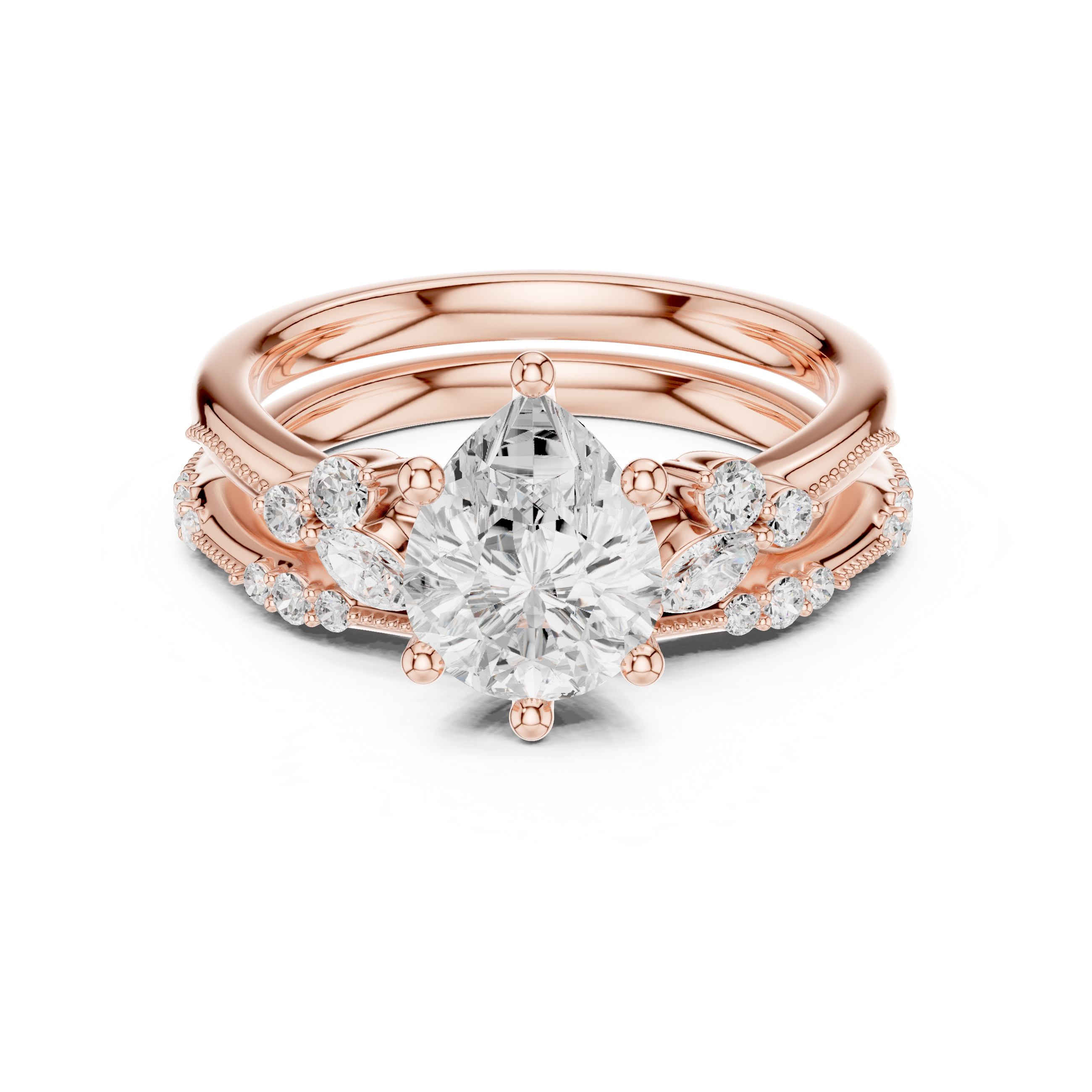 2.37 CT Pear Cut Diamond Bridal Ring Set with Marquise Accents