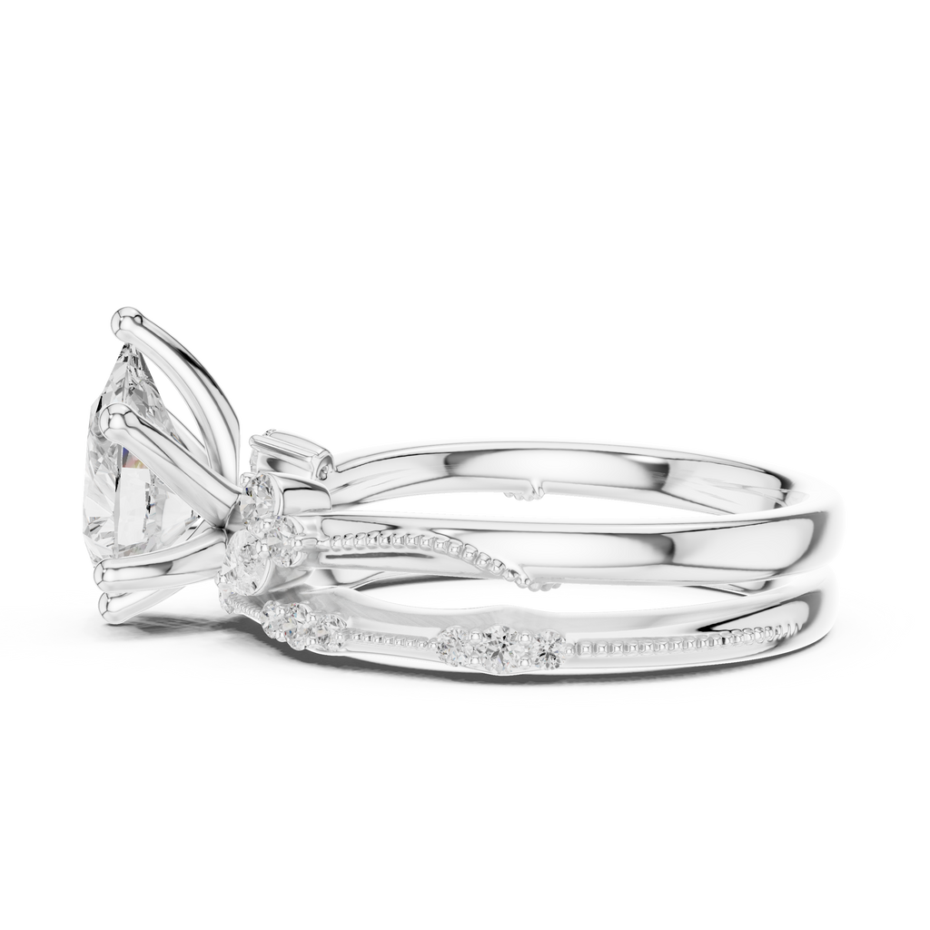 2.37 CT Pear Cut Diamond Bridal Ring Set with Marquise Accents
