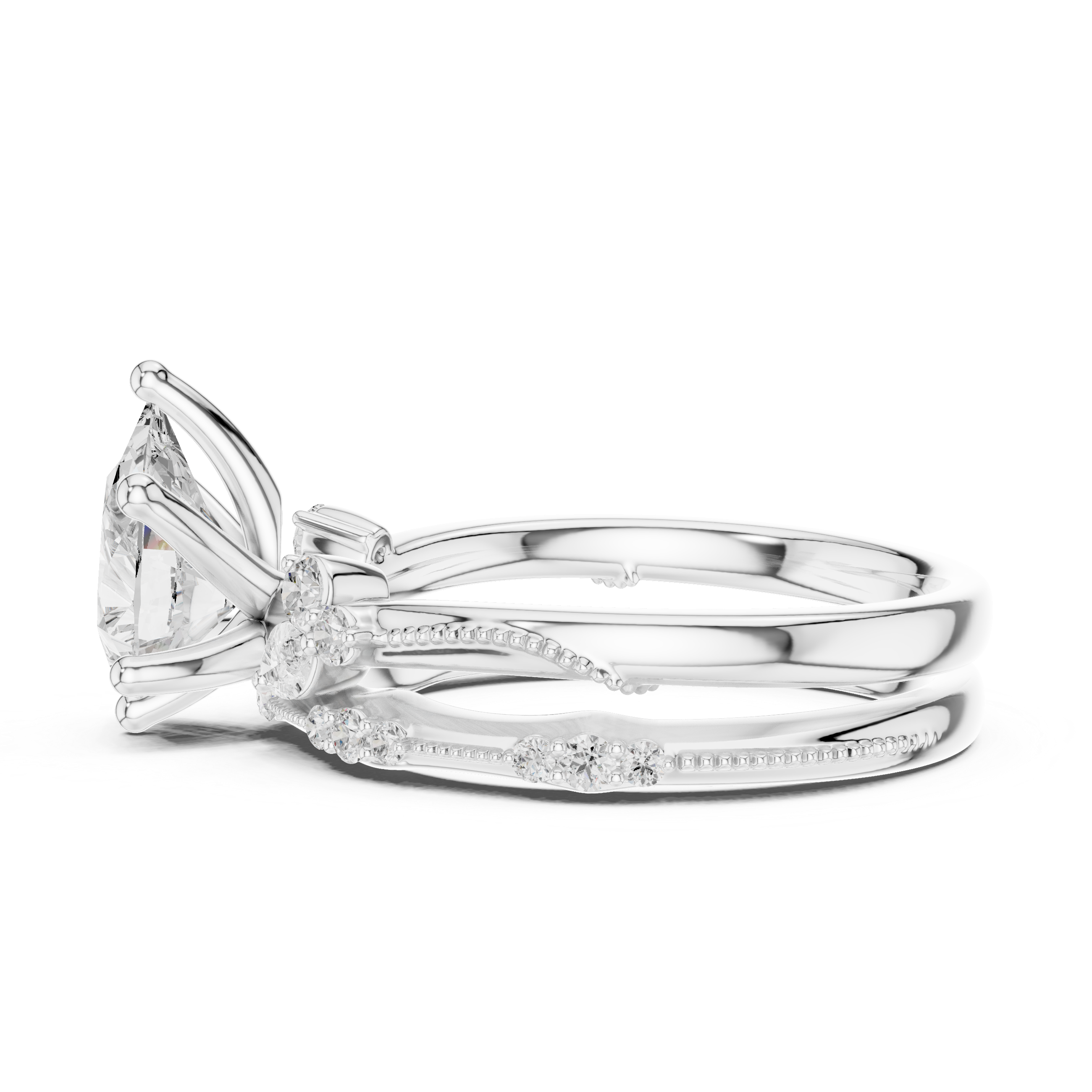 2.37 CT Pear Cut Diamond Bridal Ring Set with Marquise Accents