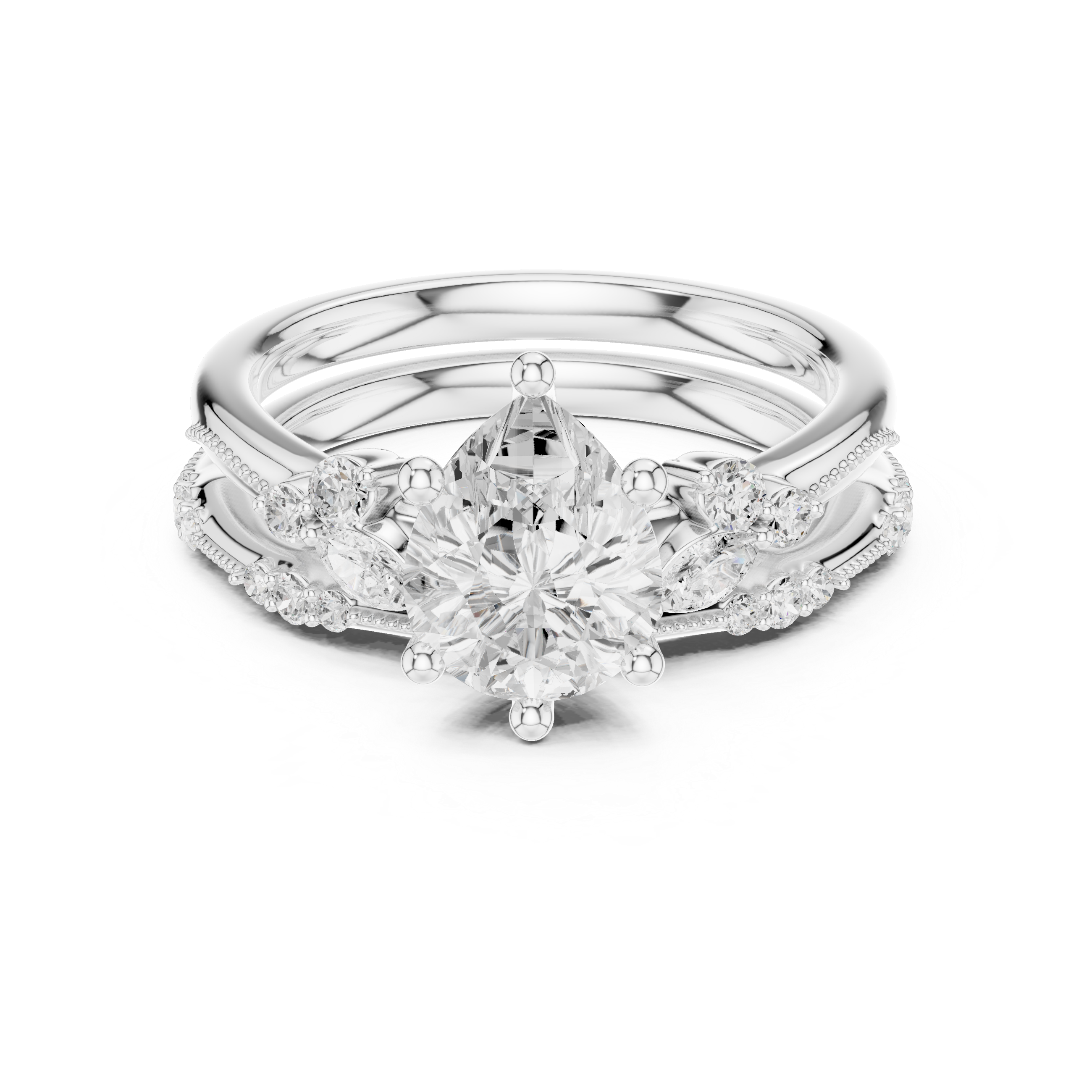 2.37 CT Pear Cut Diamond Bridal Ring Set with Marquise Accents