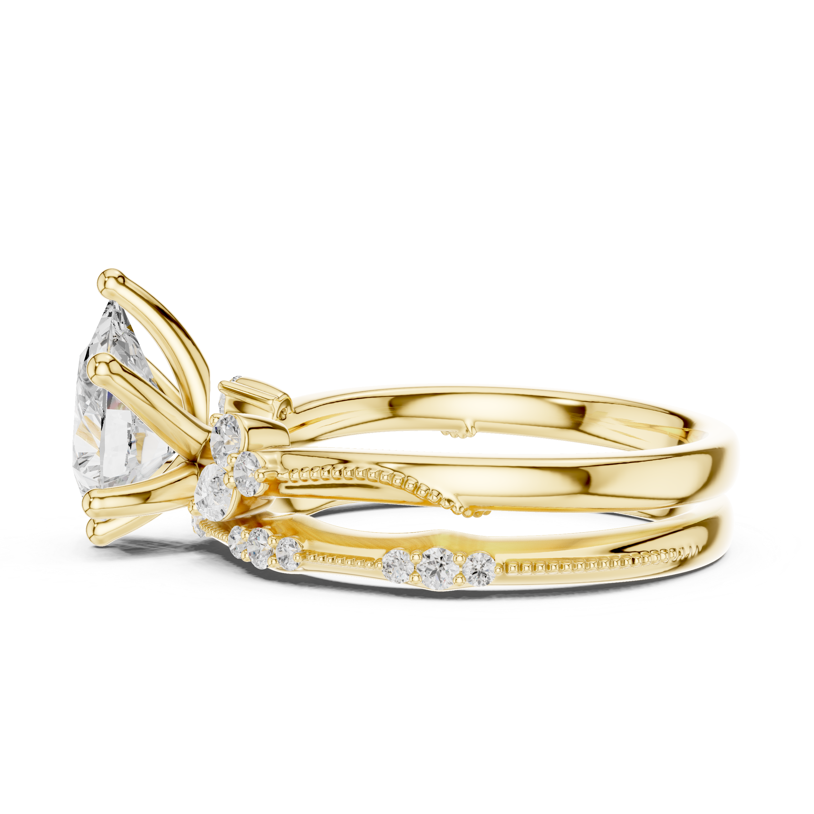 2.37 CT Pear Cut Diamond Bridal Ring Set with Marquise Accents