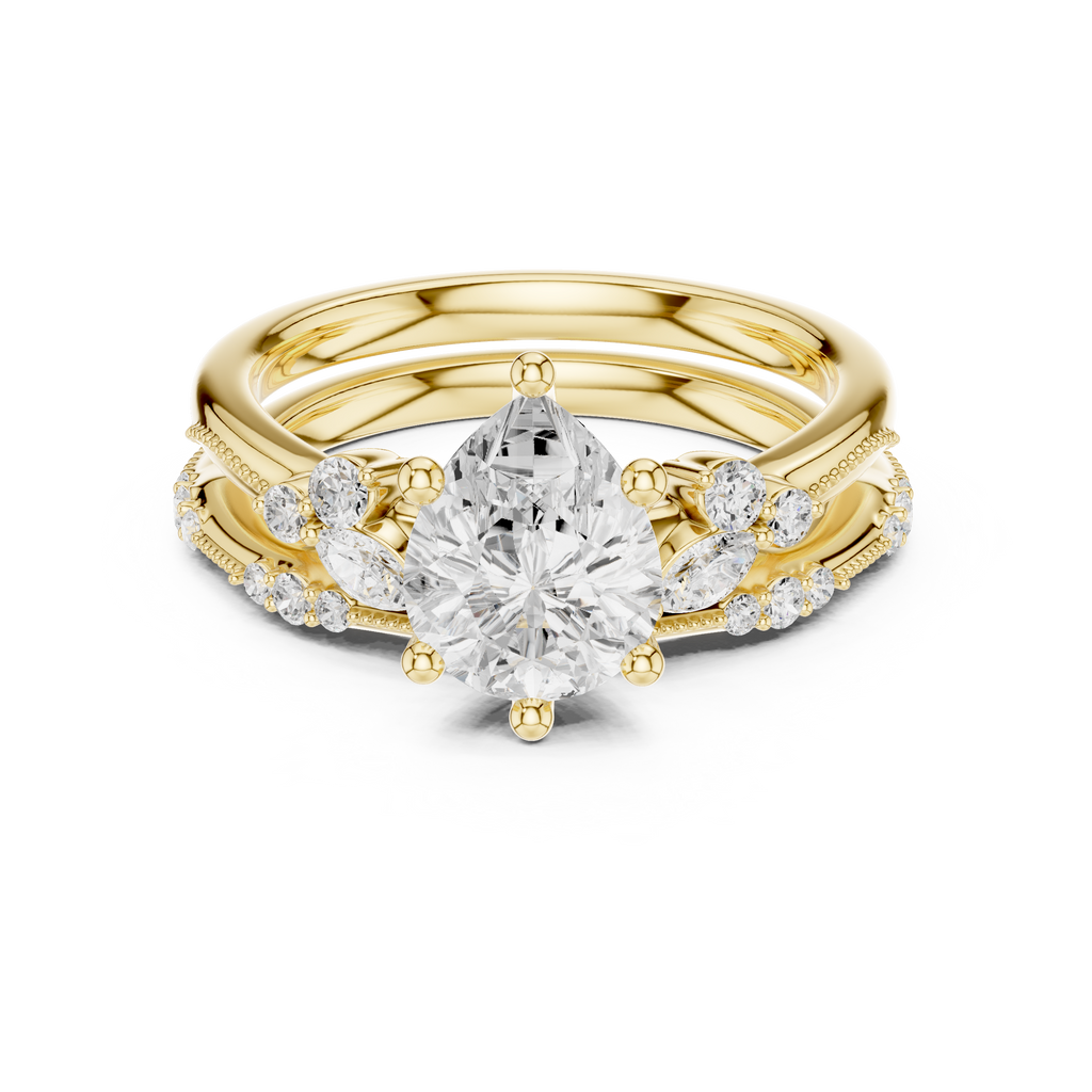 2.37 CT Pear Cut Diamond Bridal Ring Set with Marquise Accents
