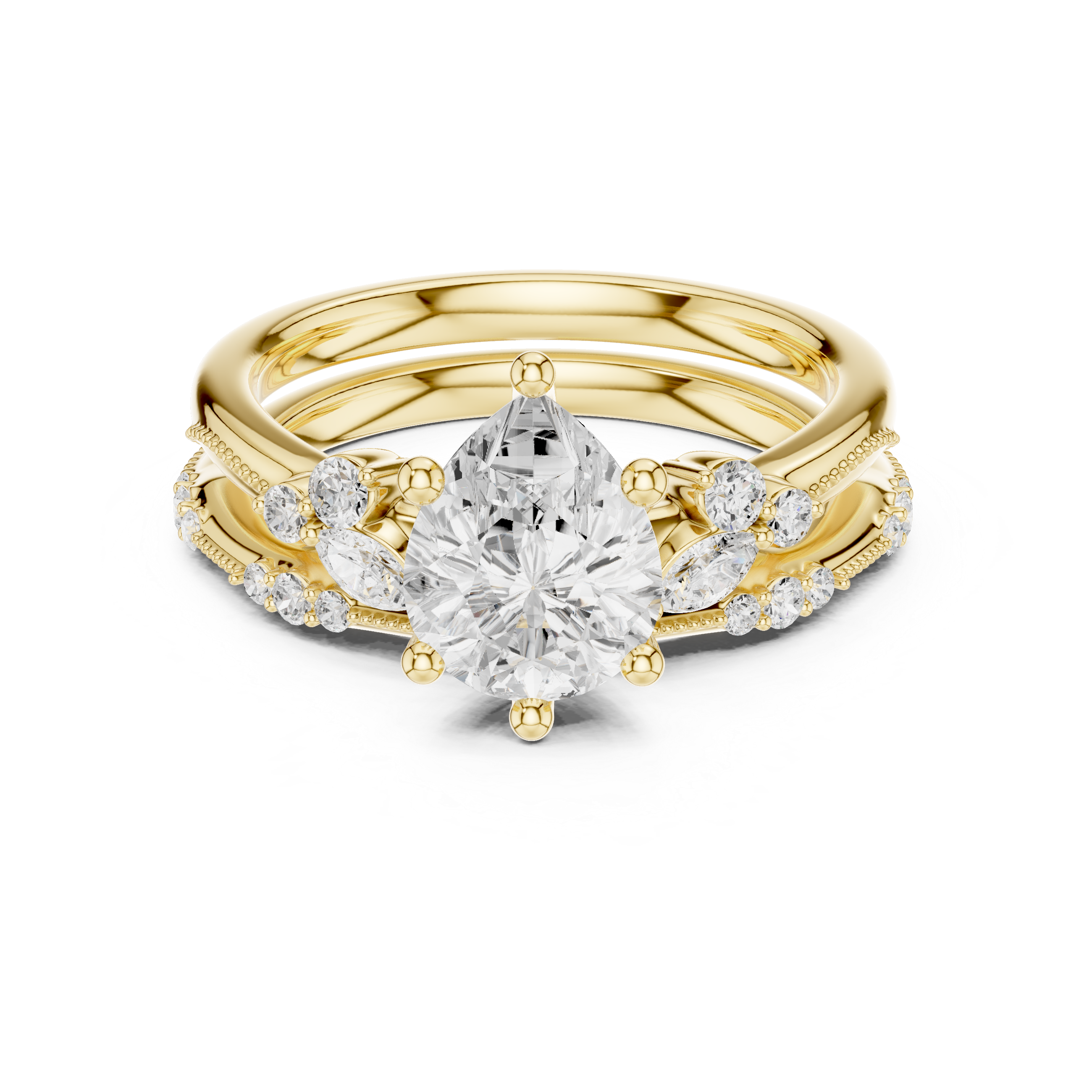 2.37 CT Pear Cut Diamond Bridal Ring Set with Marquise Accents