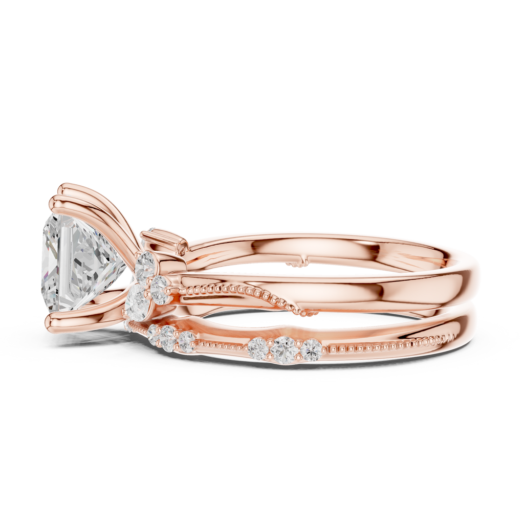2.37 CT Princess Cut Diamond Bridal Ring Set with Marquise Accents
