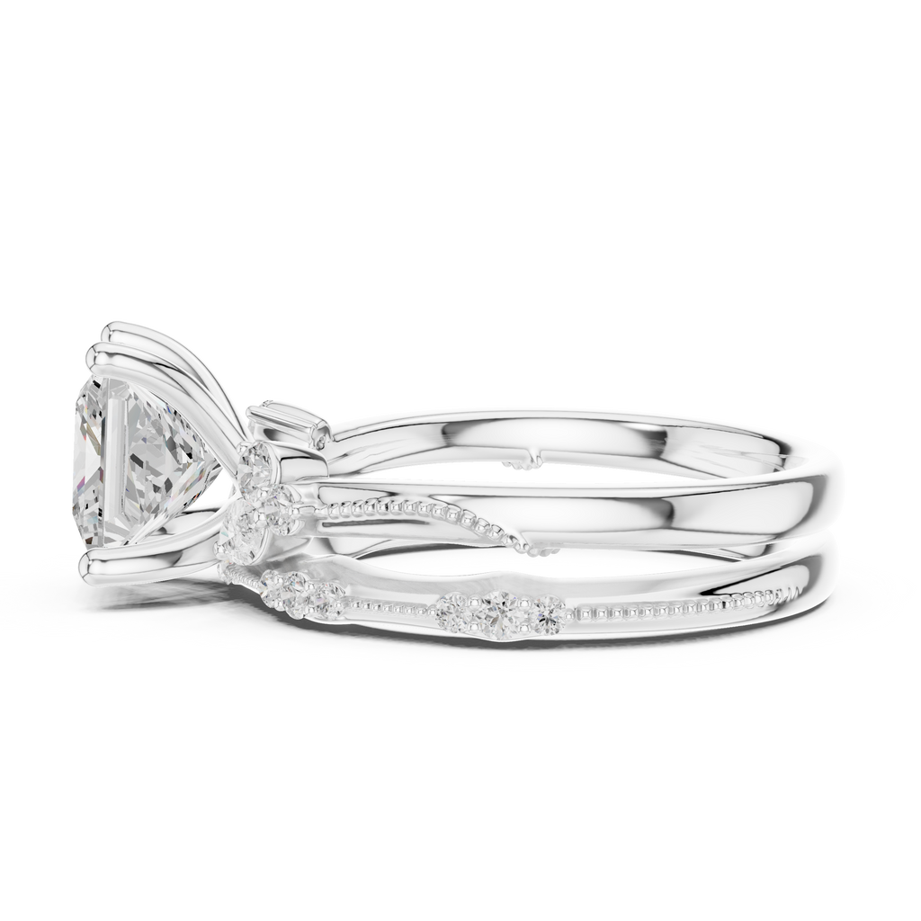 2.37 CT Princess Cut Diamond Bridal Ring Set with Marquise Accents