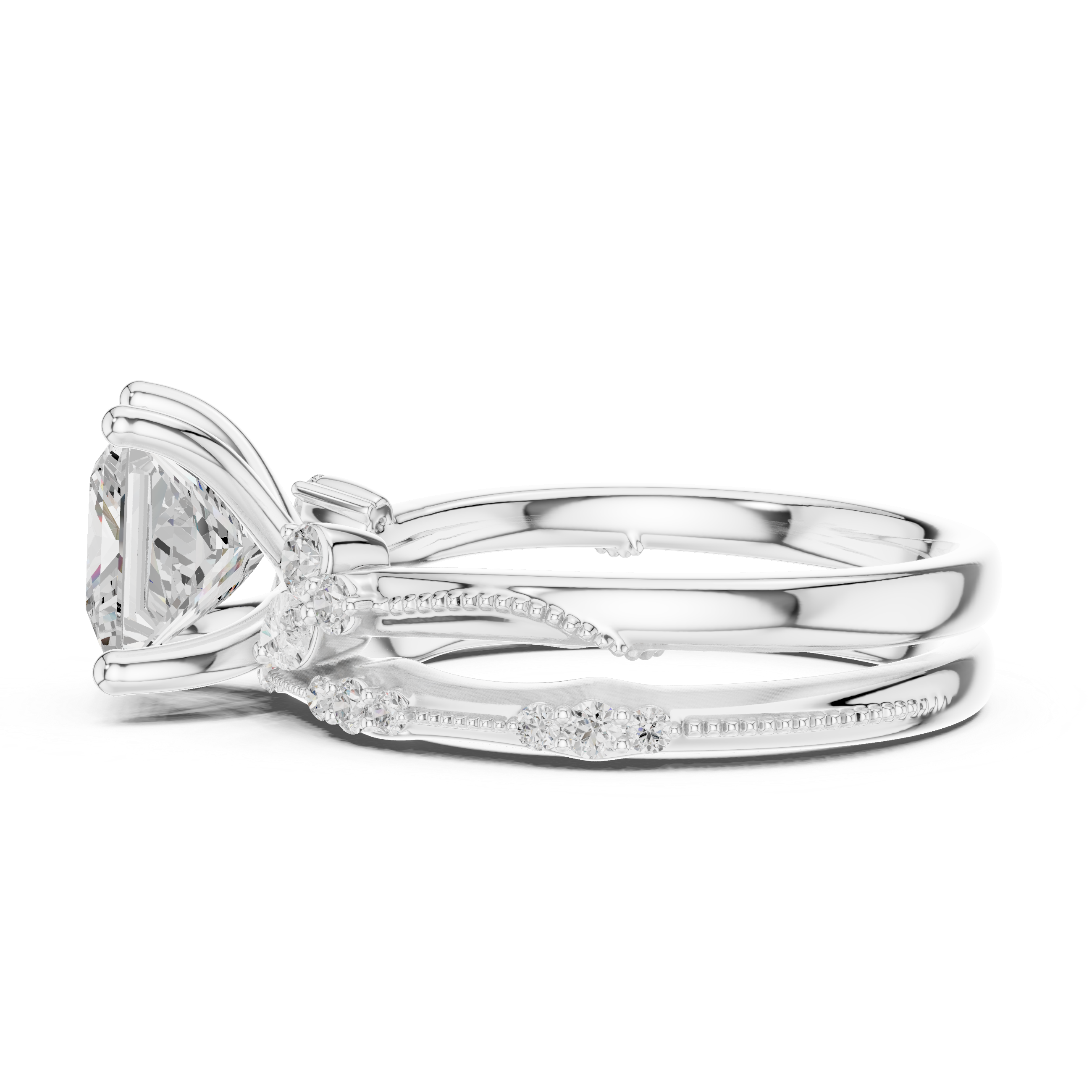 2.37 CT Princess Cut Diamond Bridal Ring Set with Marquise Accents