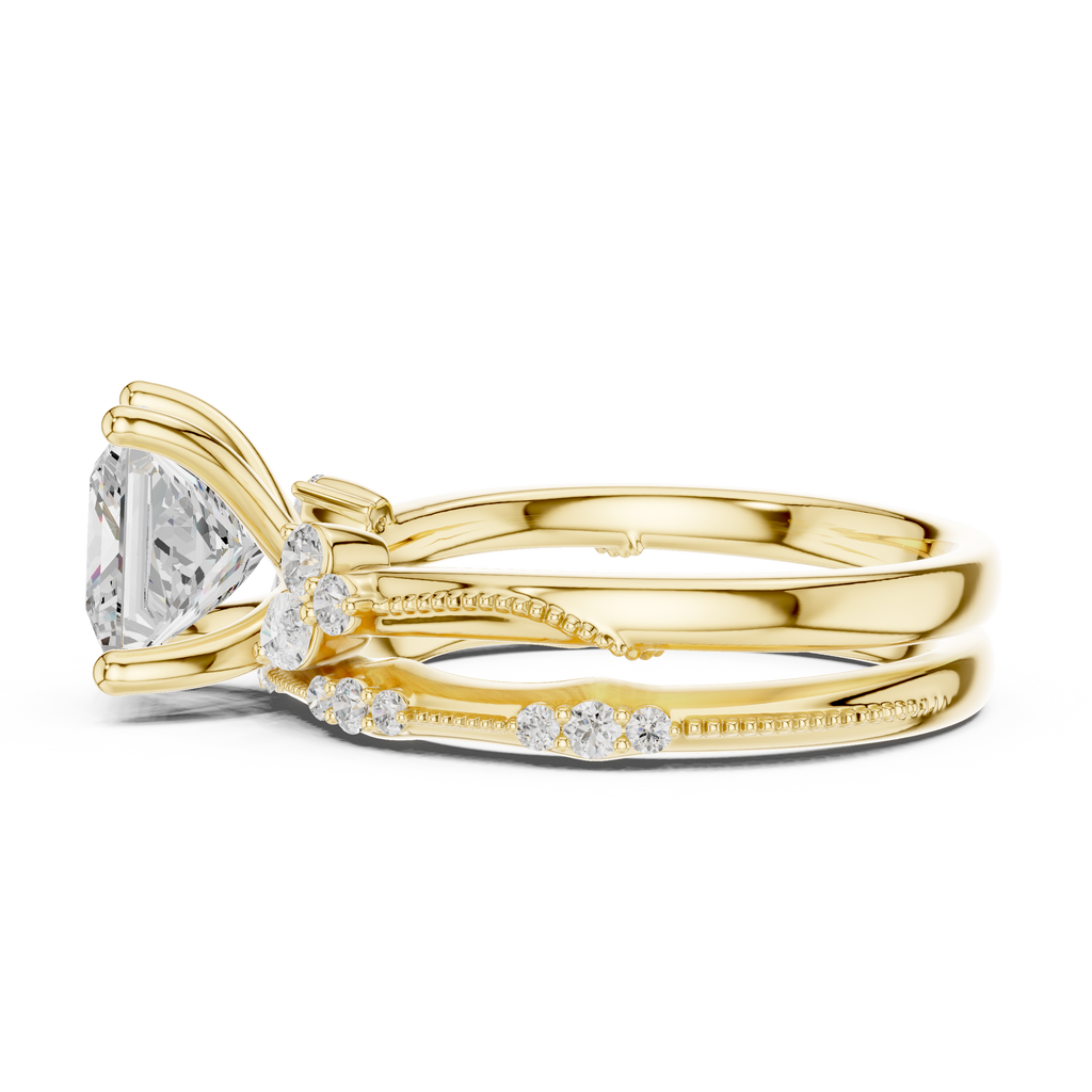 2.37 CT Princess Cut Diamond Bridal Ring Set with Marquise Accents
