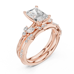 2.37 CT Radiant Cut Diamond Bridal Ring Set with Marquise Accents