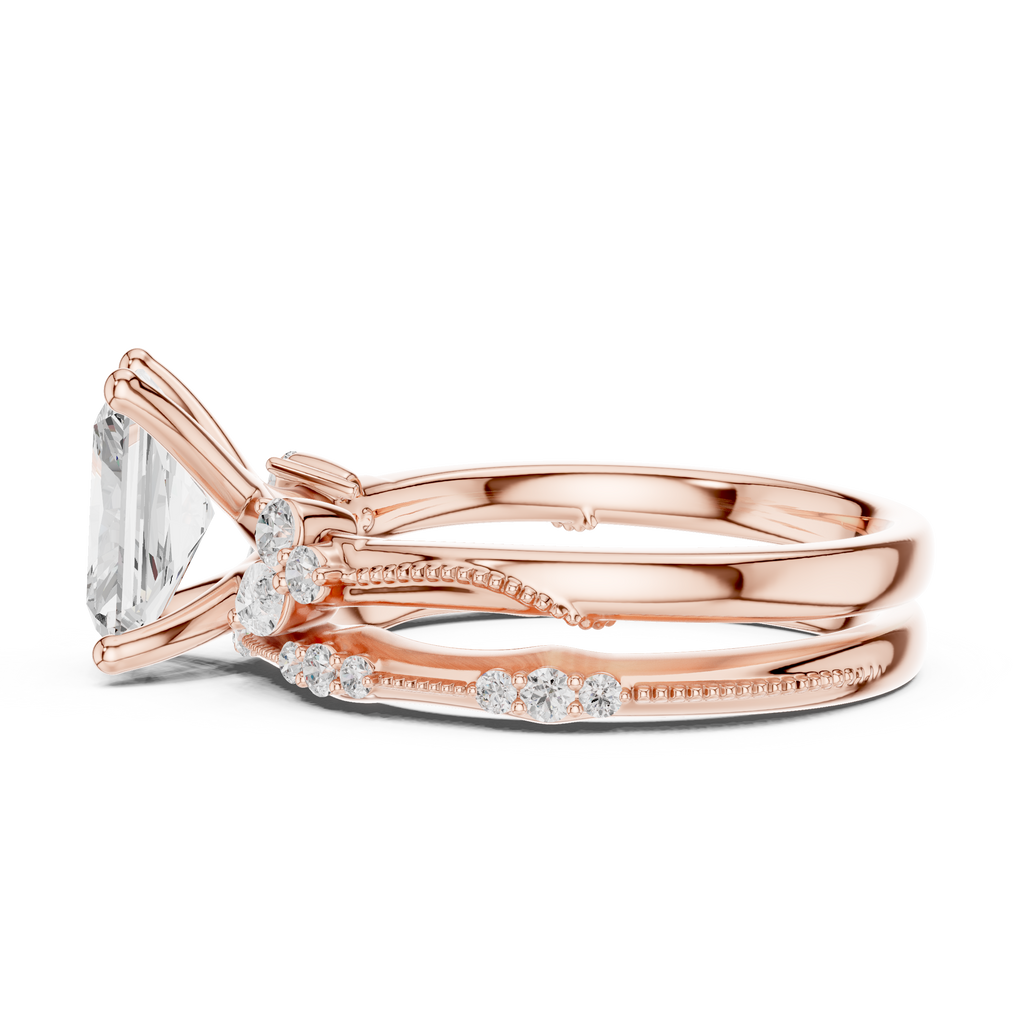 2.37 CT Radiant Cut Diamond Bridal Ring Set with Marquise Accents