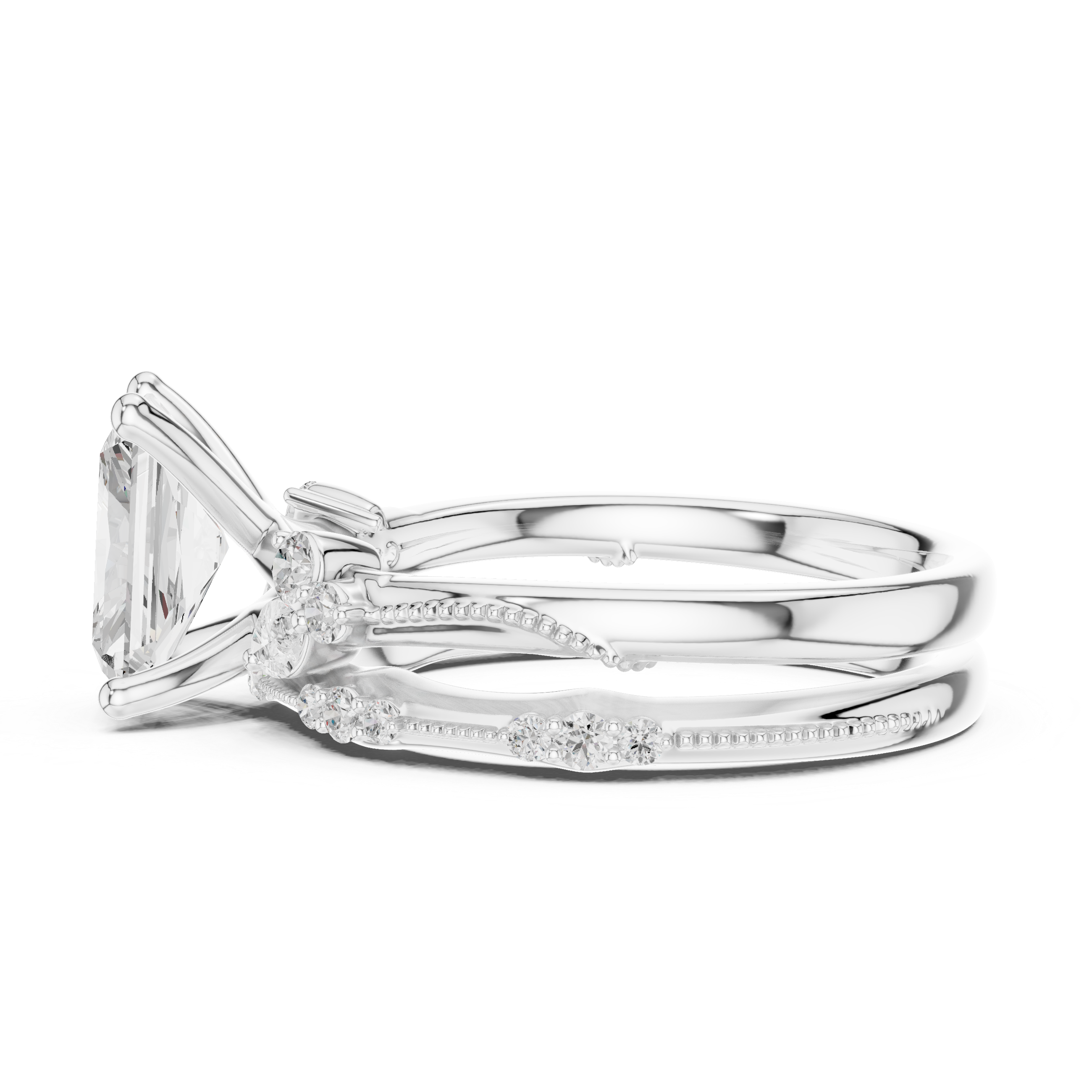 2.37 CT Radiant Cut Diamond Bridal Ring Set with Marquise Accents