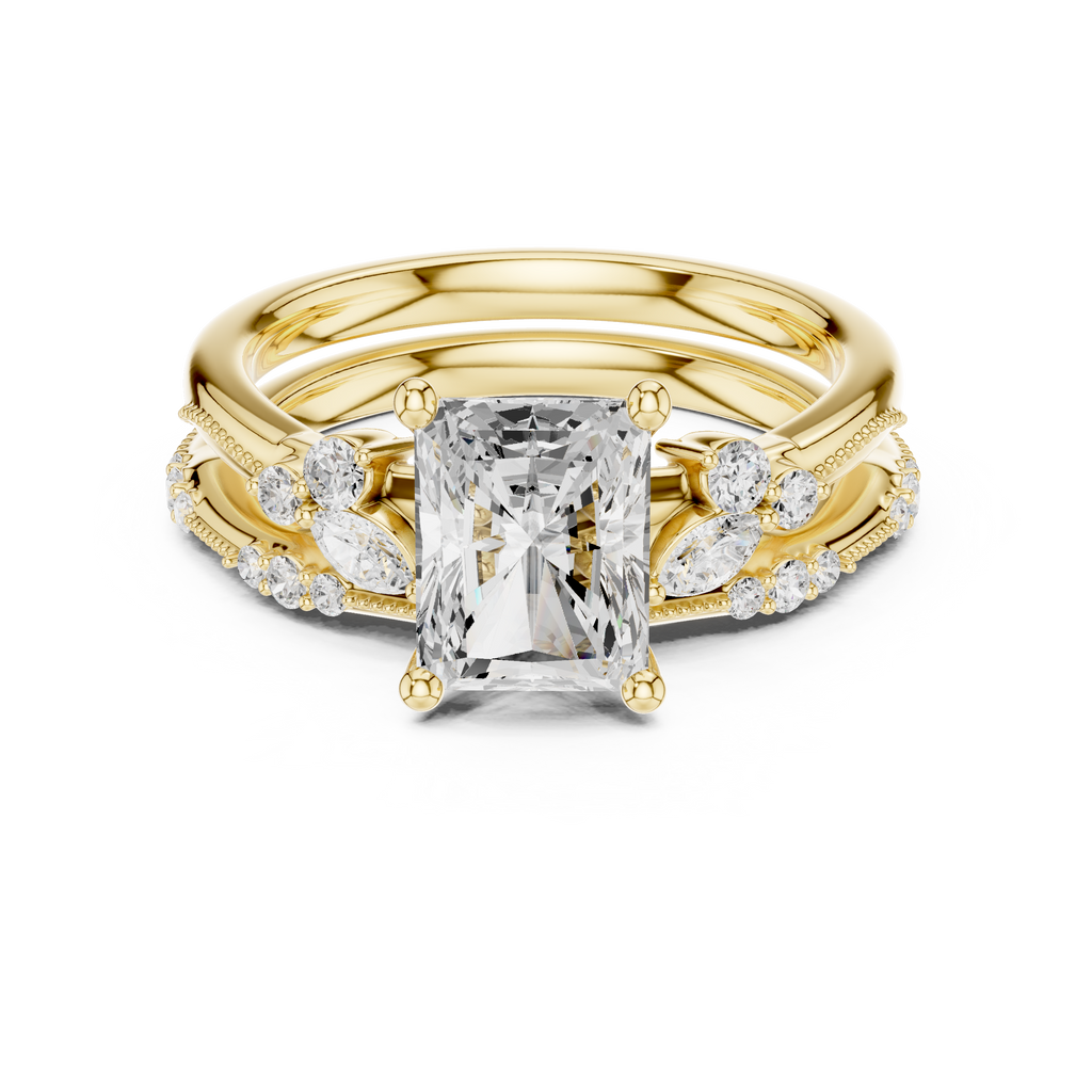 2.37 CT Radiant Cut Diamond Bridal Ring Set with Marquise Accents