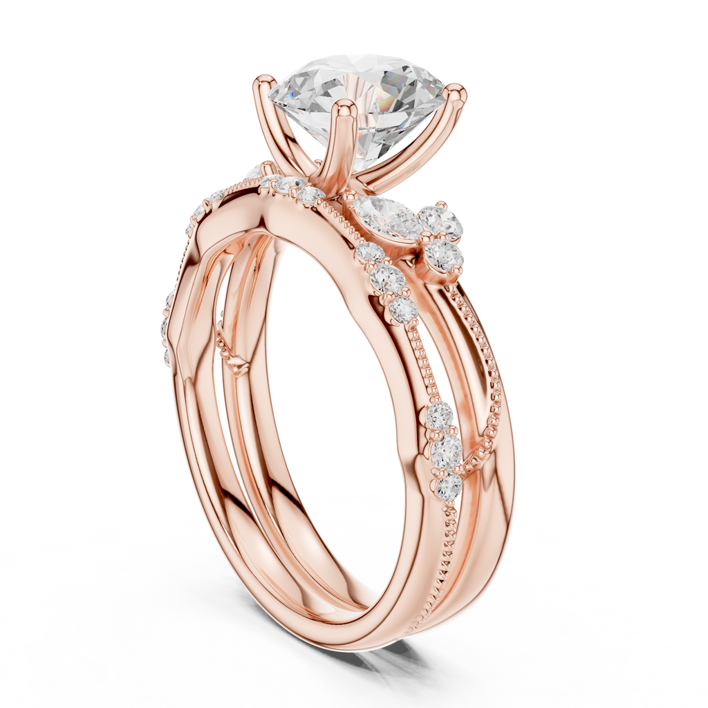 2.37 CT Round Cut Diamond Bridal Ring Set with Marquise Accents