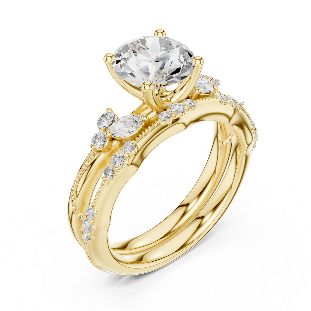 2.37 CT Round Cut Diamond Bridal Ring Set with Marquise Accents