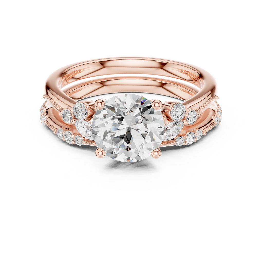 2.37 CT Round Cut Diamond Bridal Ring Set with Marquise Accents