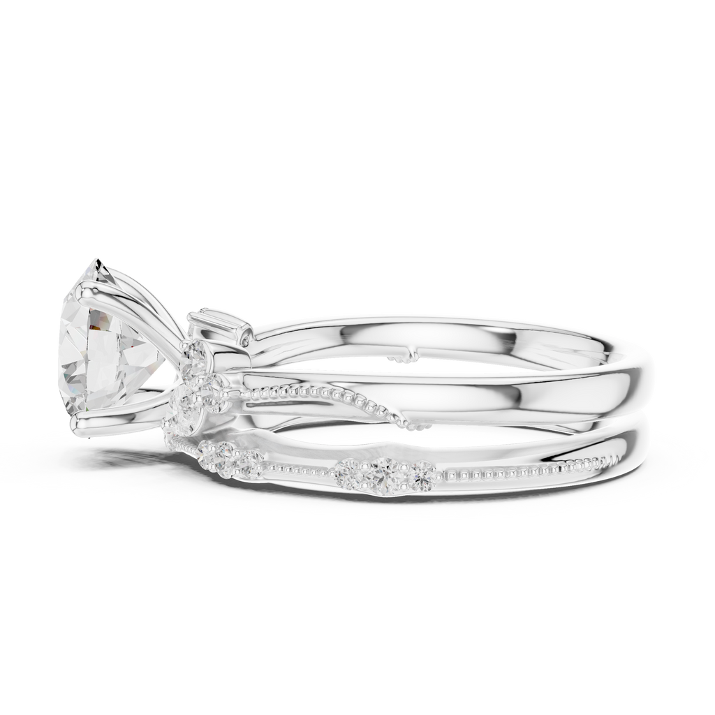 2.37 CT Round Cut Diamond Bridal Ring Set with Marquise Accents