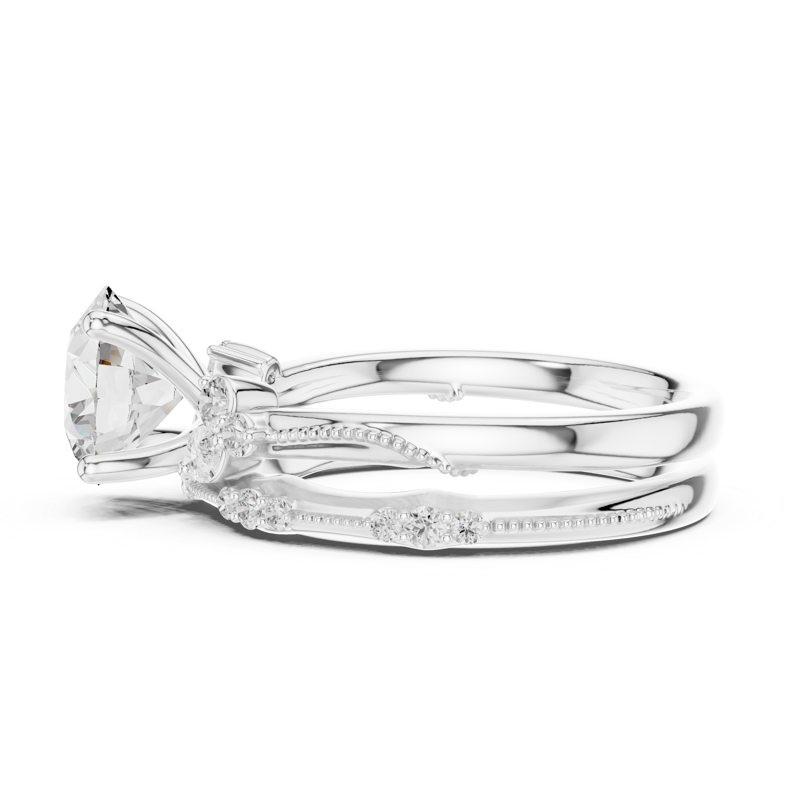 2.37 CT Round Cut Diamond Bridal Ring Set with Marquise Accents
