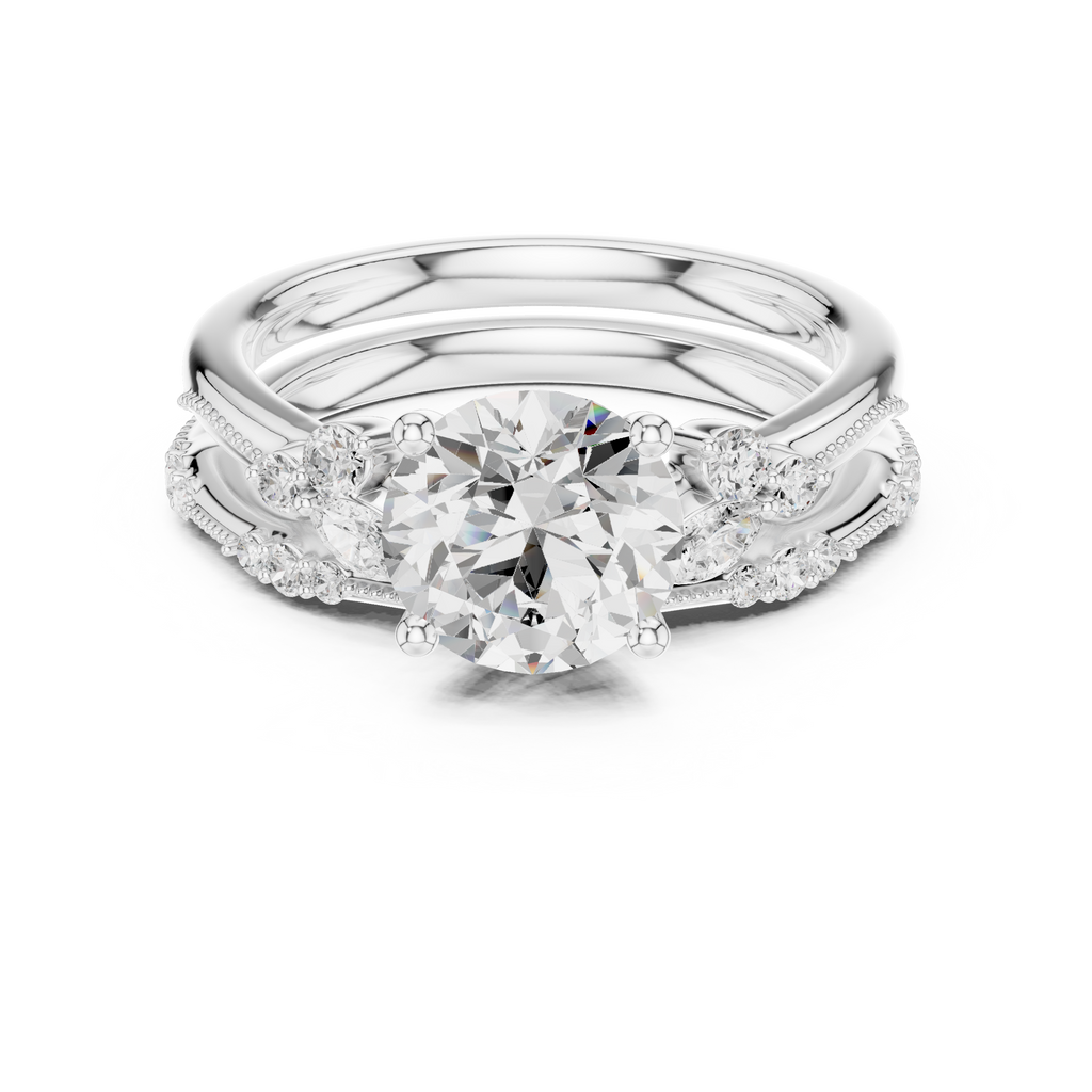 2.37 CT Round Cut Diamond Bridal Ring Set with Marquise Accents