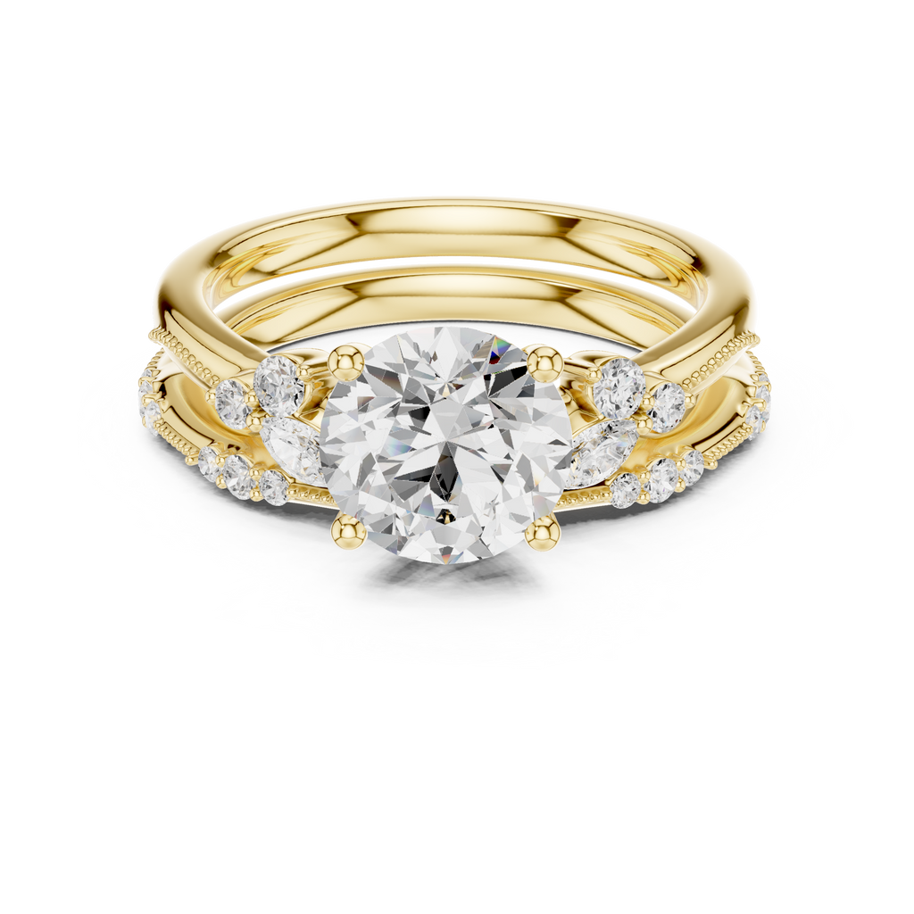 2.37 CT Round Cut Diamond Bridal Ring Set with Marquise Accents