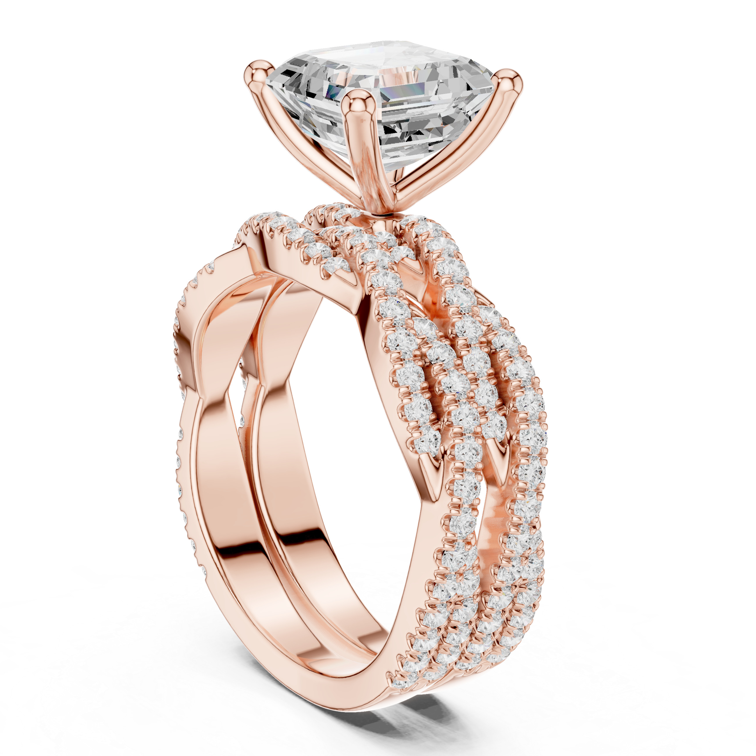 3.23 CT Asscher Cut Diamond Triple Pavé Engagement Ring