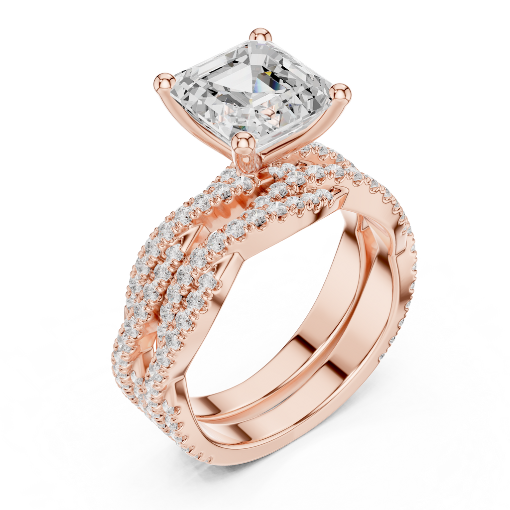 3.23 CT Asscher Cut Diamond Triple Pavé Engagement Ring