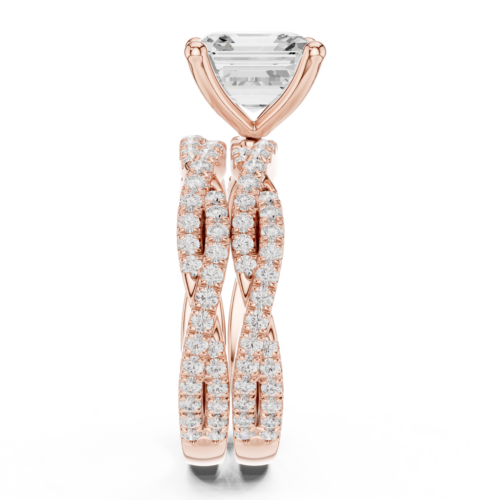 3.23 CT Asscher Cut Diamond Triple Pavé Engagement Ring