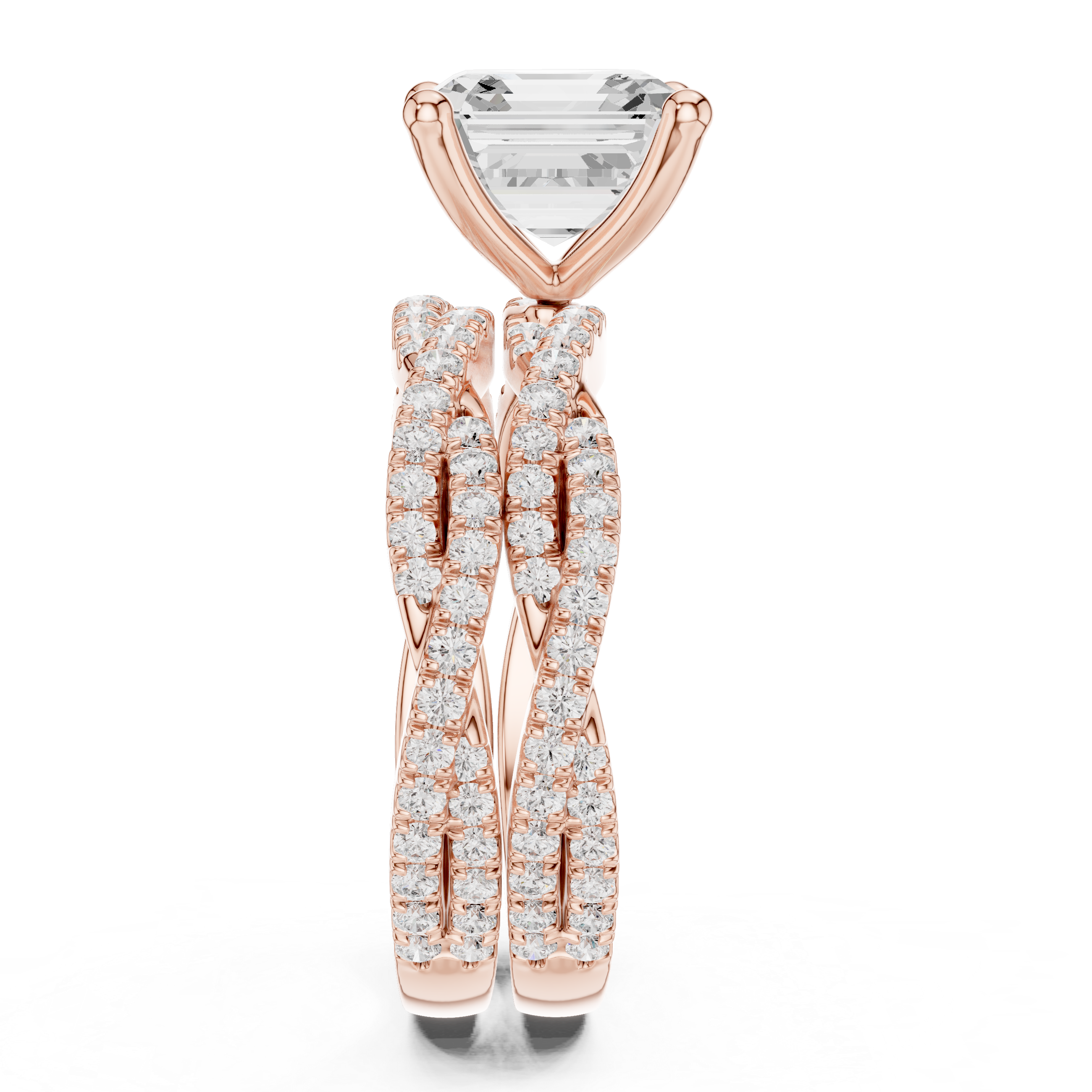 3.23 CT Asscher Cut Diamond Triple Pavé Engagement Ring