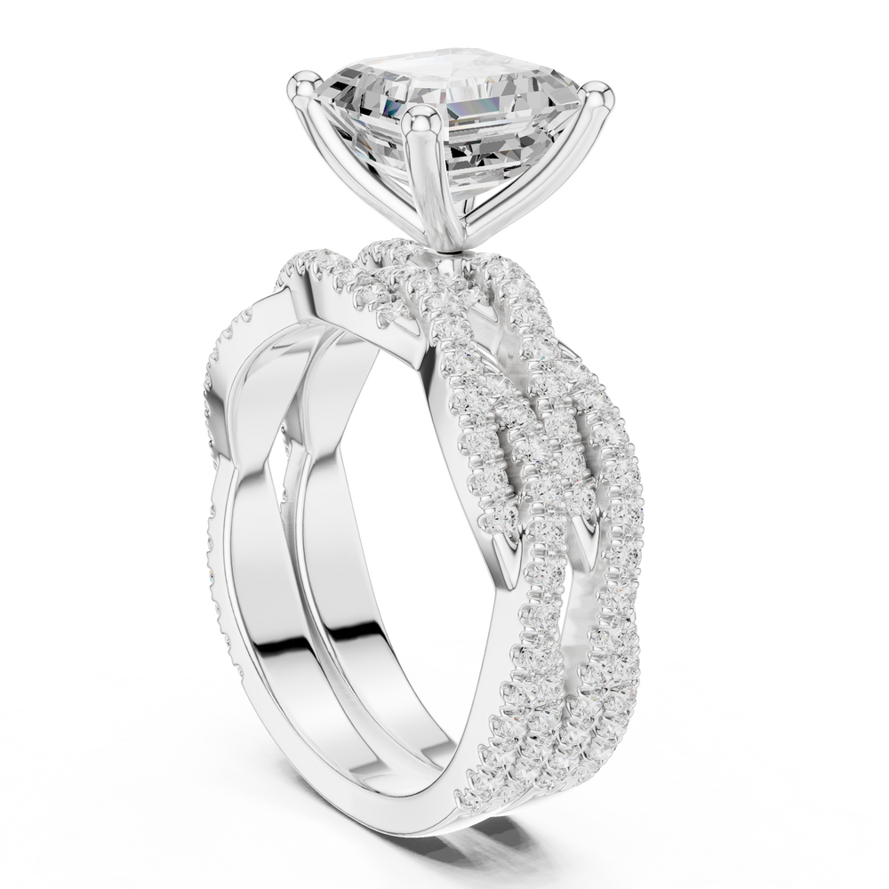 3.23 CT Asscher Cut Diamond Triple Pavé Engagement Ring