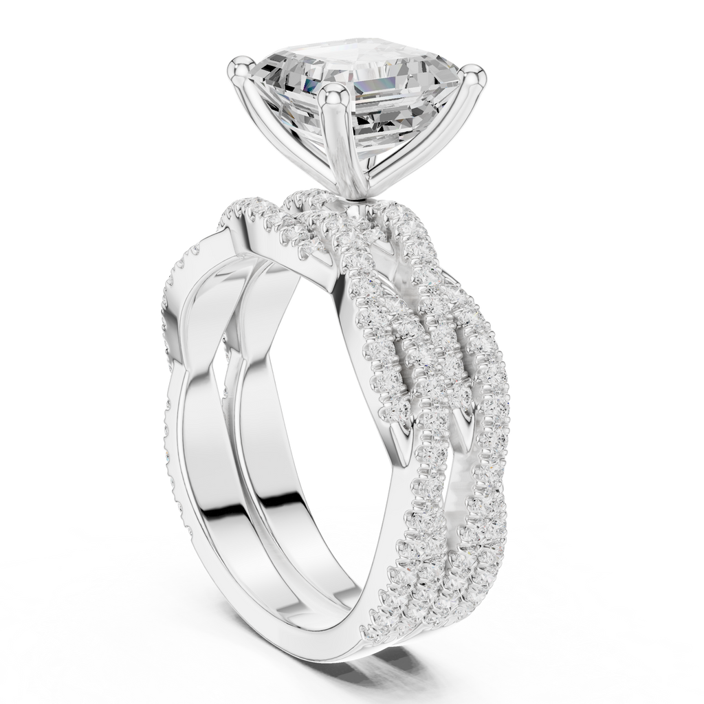 3.23 CT Asscher Cut Diamond Triple Pavé Engagement Ring