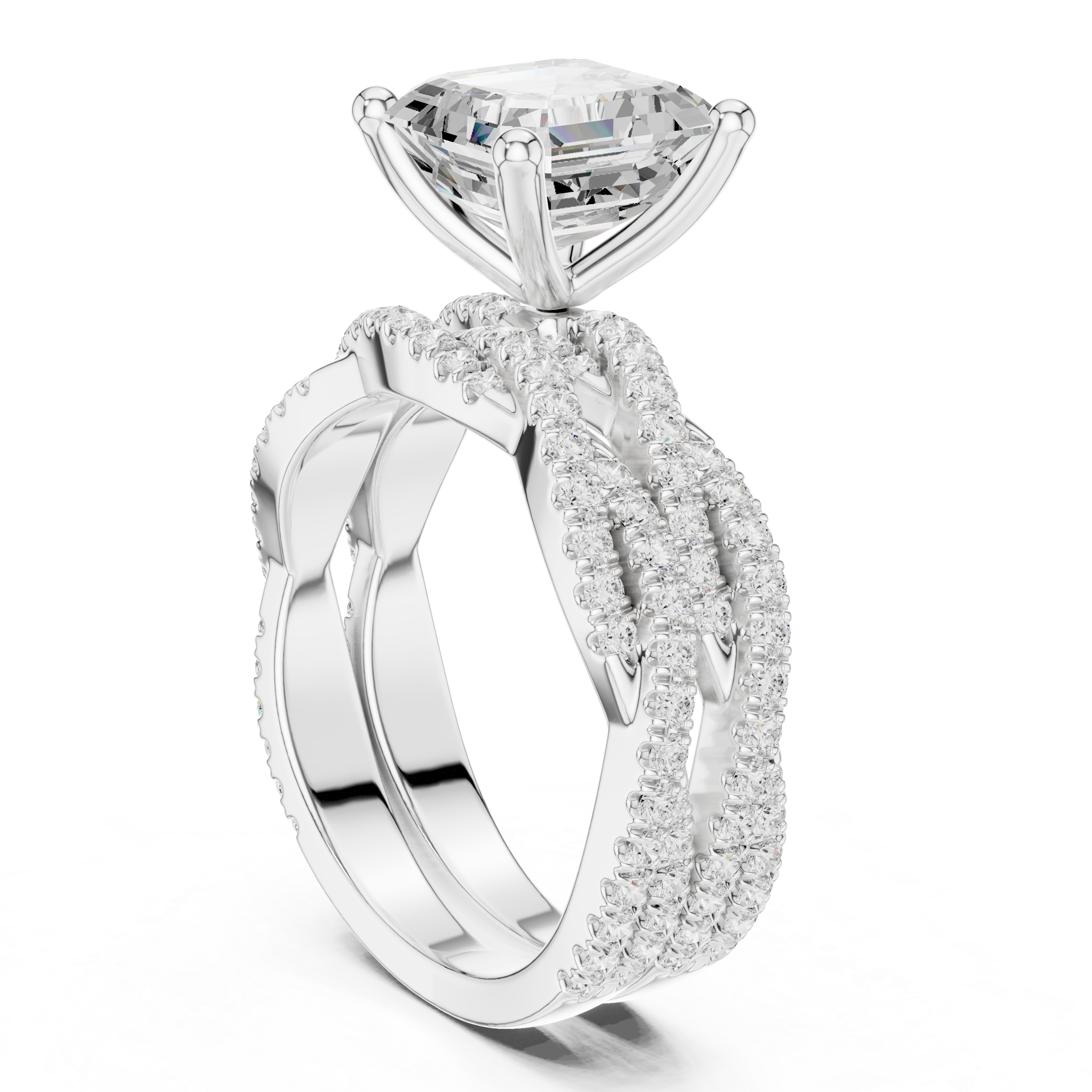 3.23 CT Asscher Cut Diamond Triple Pavé Engagement Ring