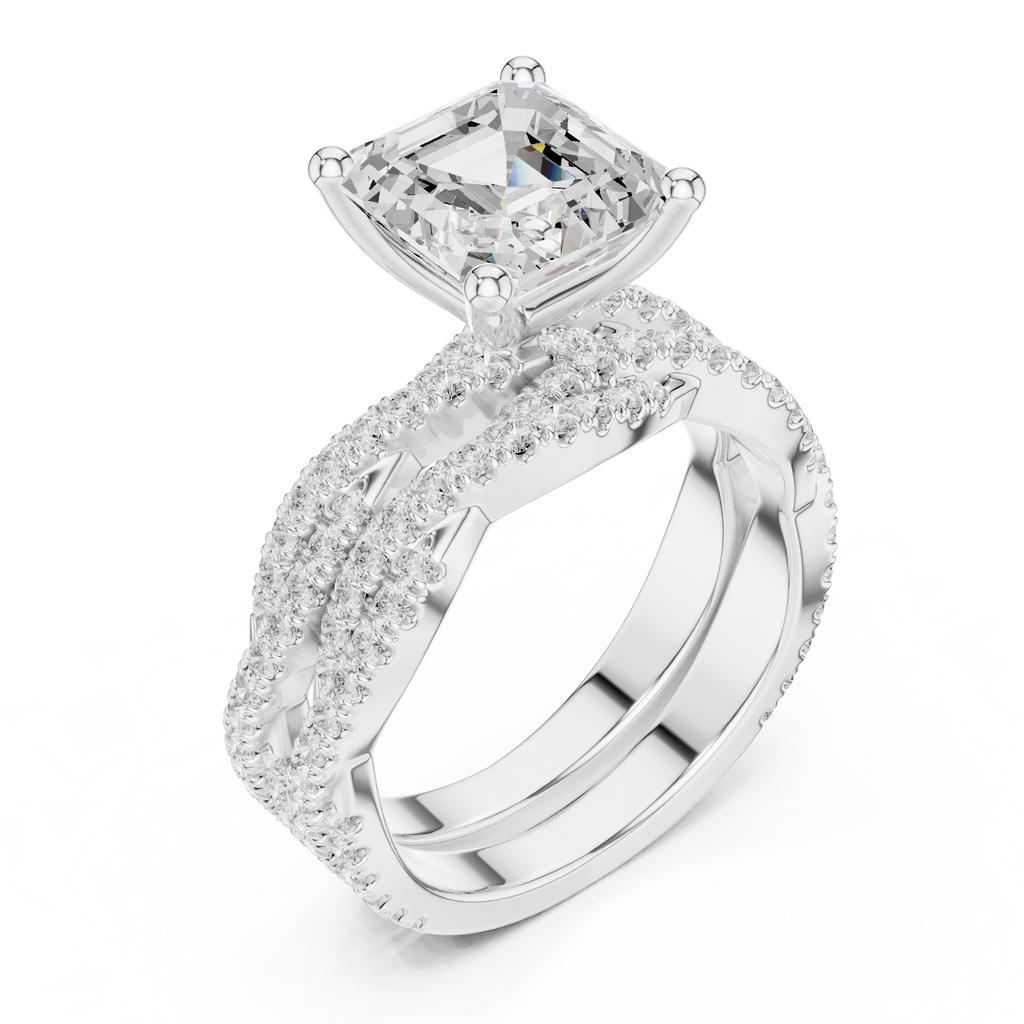 3.23 CT Asscher Cut Diamond Triple Pavé Engagement Ring