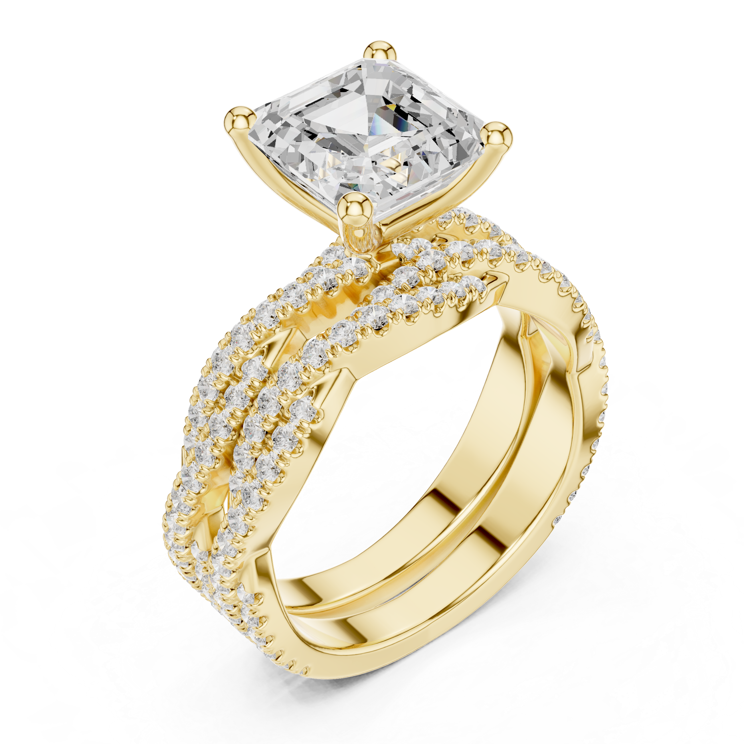 3.23 CT Asscher Cut Diamond Triple Pavé Engagement Ring
