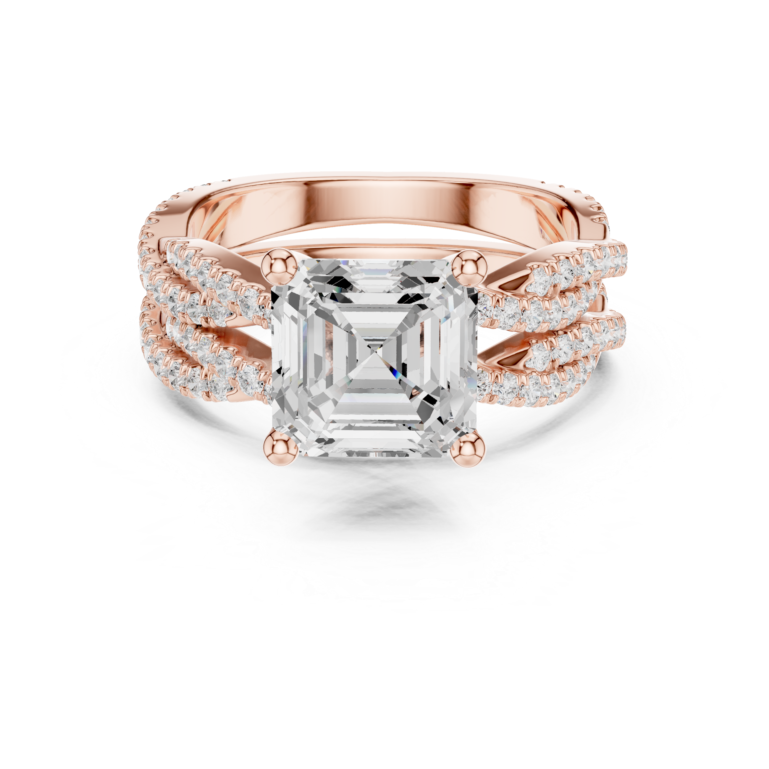 3.23 CT Asscher Cut Diamond Triple Pavé Engagement Ring