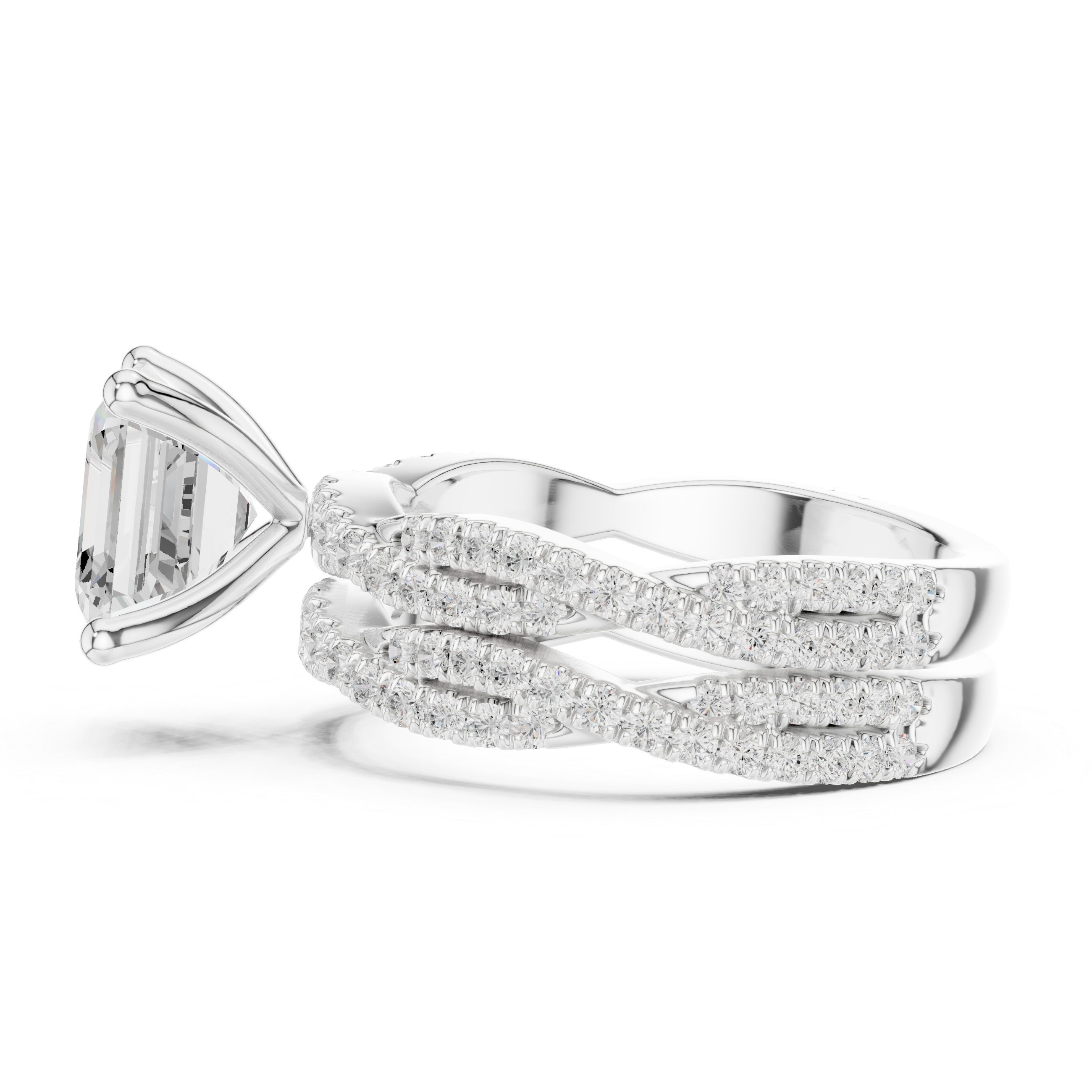 3.23 CT Asscher Cut Diamond Triple Pavé Engagement Ring
