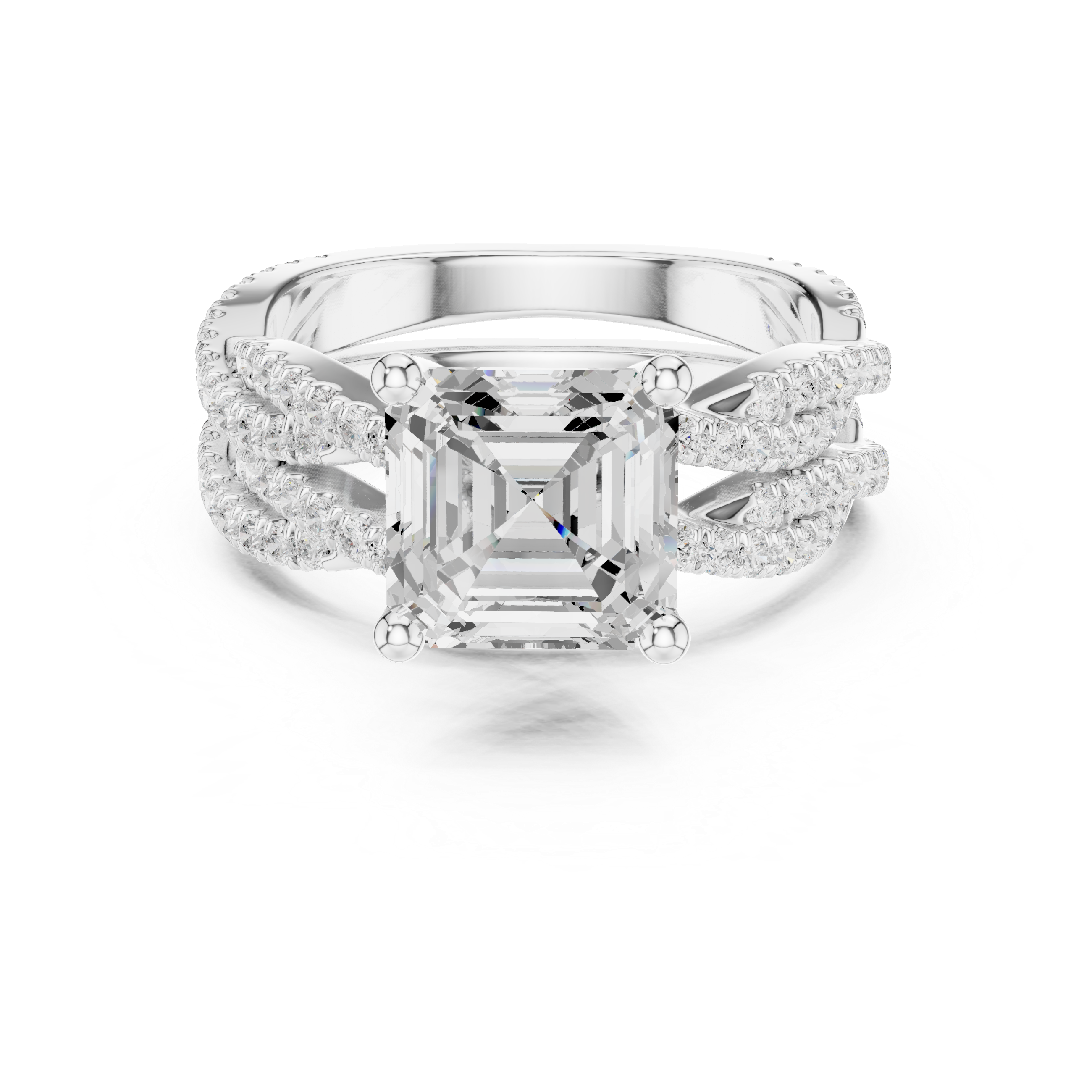 3.23 CT Asscher Cut Diamond Triple Pavé Engagement Ring