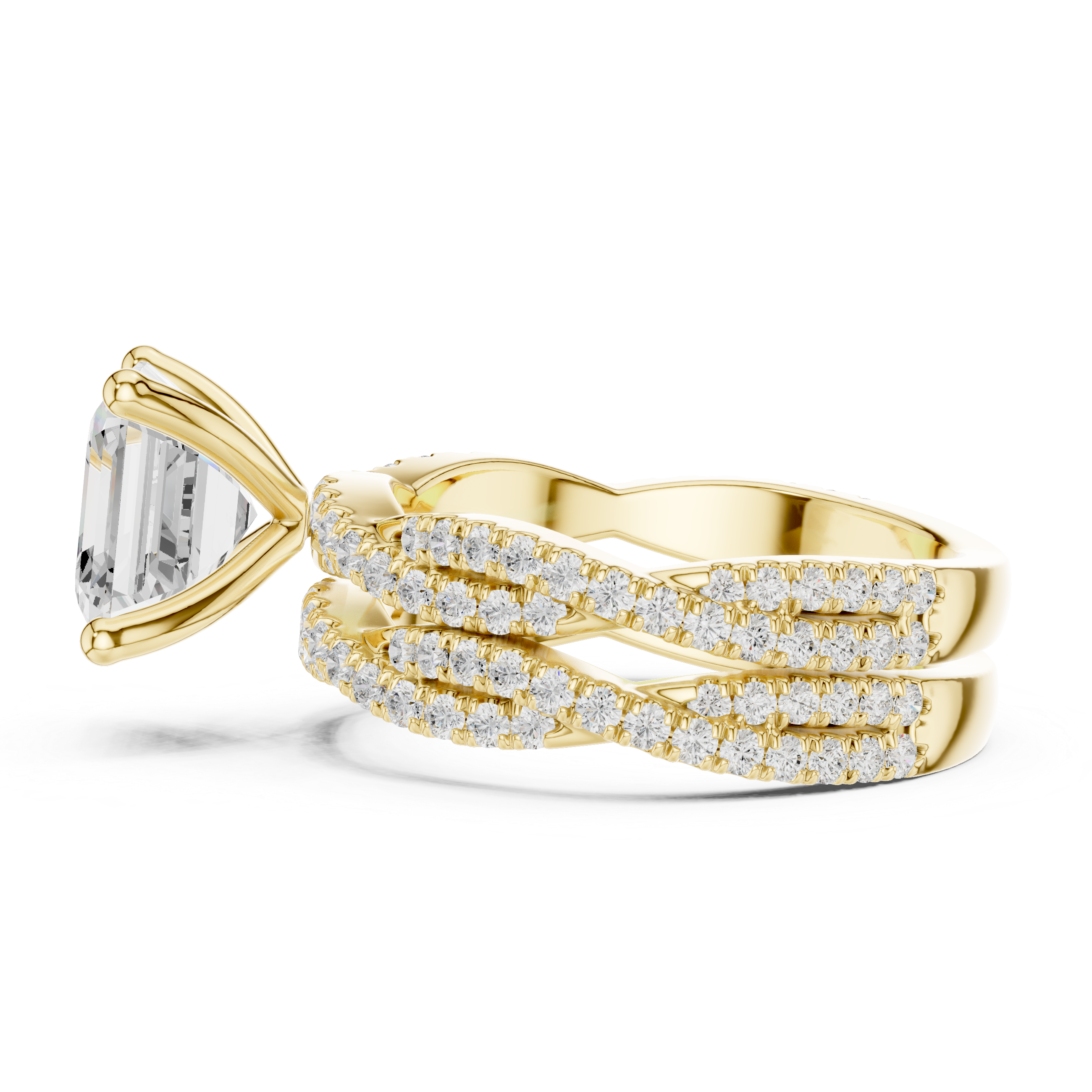 3.23 CT Asscher Cut Diamond Triple Pavé Engagement Ring